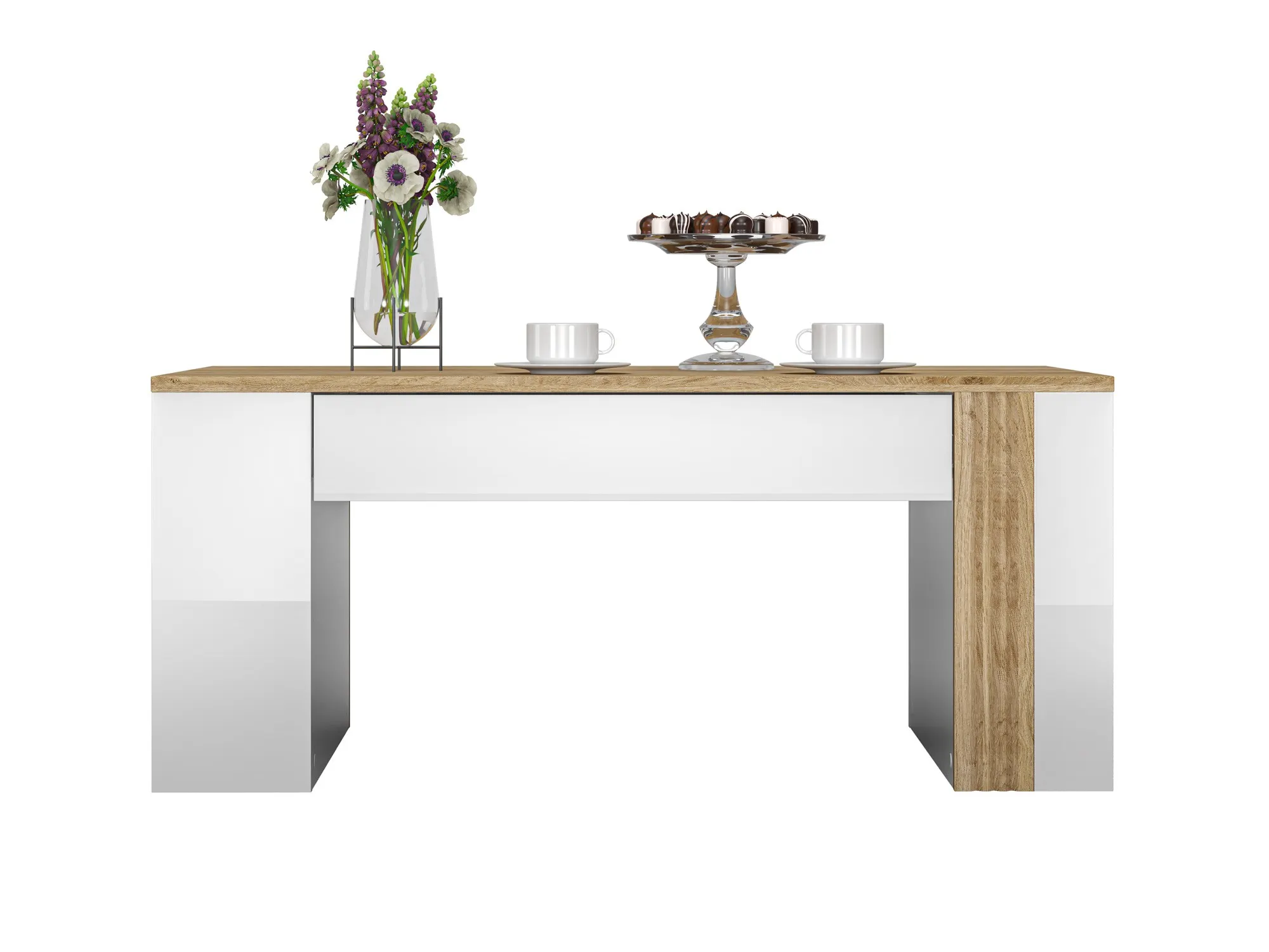 Stolik kawowy z półką i szufladą ADAGIO 10 dąb castello, biały połysk - 1ADAG10-001