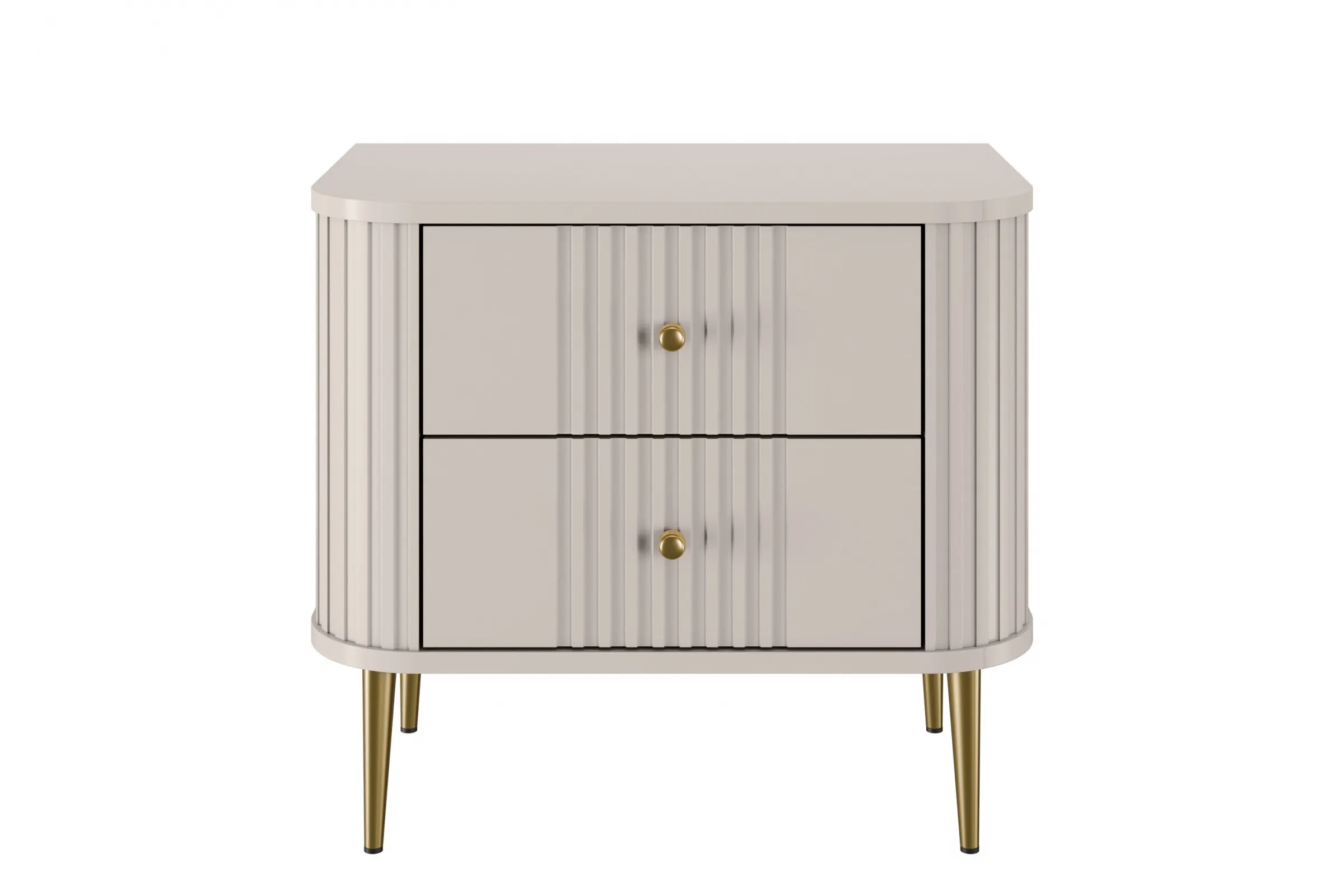 Szafka nocna z 2 szufladami VESPER 56 zestaw 2 sztuk ryflowany front cashmere złote nogi - B_163825