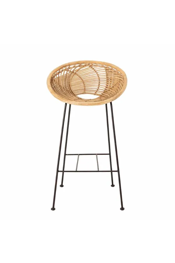 fotel barowy, krzesło barowe, rattan, metalowy stelaż, wysokość barowa