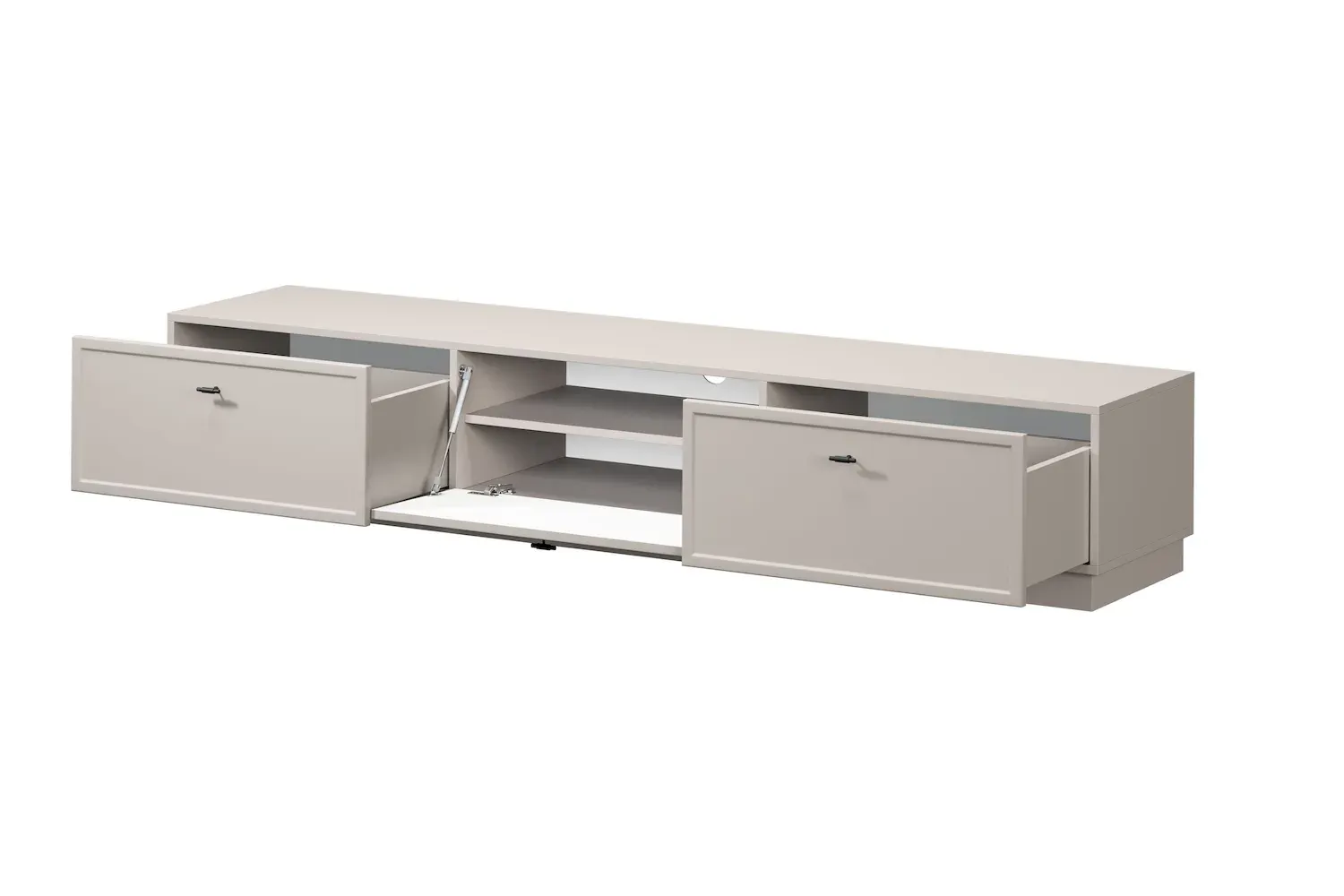 Szafka RTV z klapą i 2 szufladami LORINI 200 - cashmere uchwyt T-bar czarny cokół - B_166782