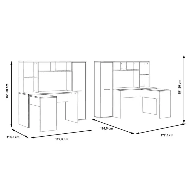 Biurko NET106 narożne z regałem SZ173xW152xG118 cm - dąb artisan, biały - ERBB541-C979