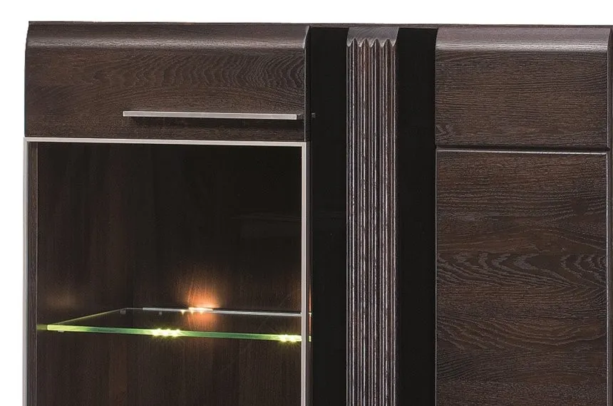 Witryna PORTI 15 2-drzwiowa drewniana dąb czekoladowy czarna 145x95x42cm - TH-100-0853