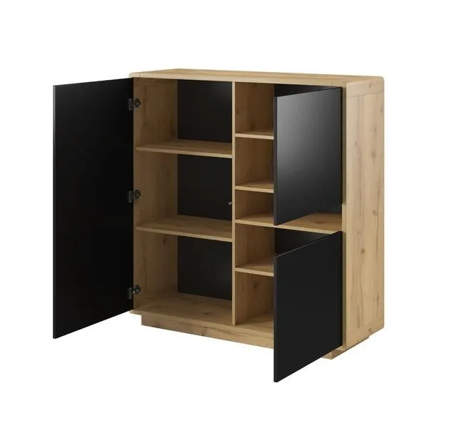 Komoda ASTON 42 trzydrzwiowa z wnęką czarna supermatowa taurus 125x121x40cm
