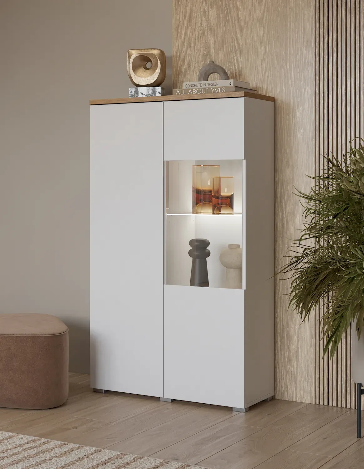 Witryna niska 2-drzwiowa MODO biały dąb mauvella - 247VOJ44