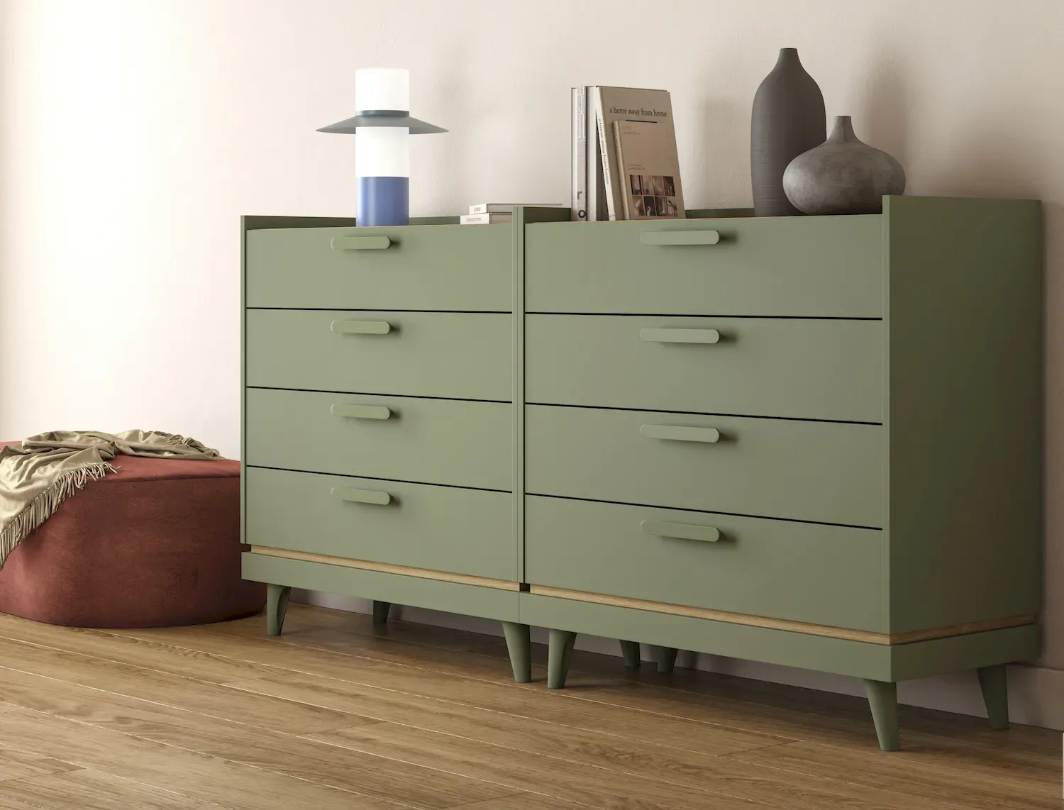 Komoda z 4 szufladami SCANDI 27 zielony-dąb olejowany - 24GDOH27