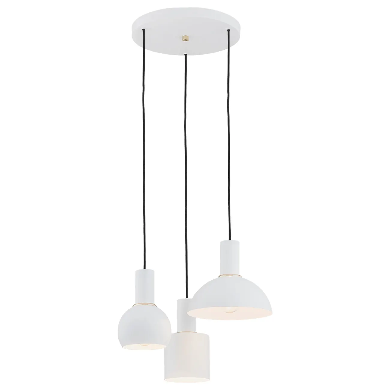 Lampa wisząca SINES biała mosiądz z czarnymi przewodami różne kształty kloszy 105x40cm Lampa wisząca SINES biała mosiądz z czarnymi przewodami różne kształty kloszy 105x40cm