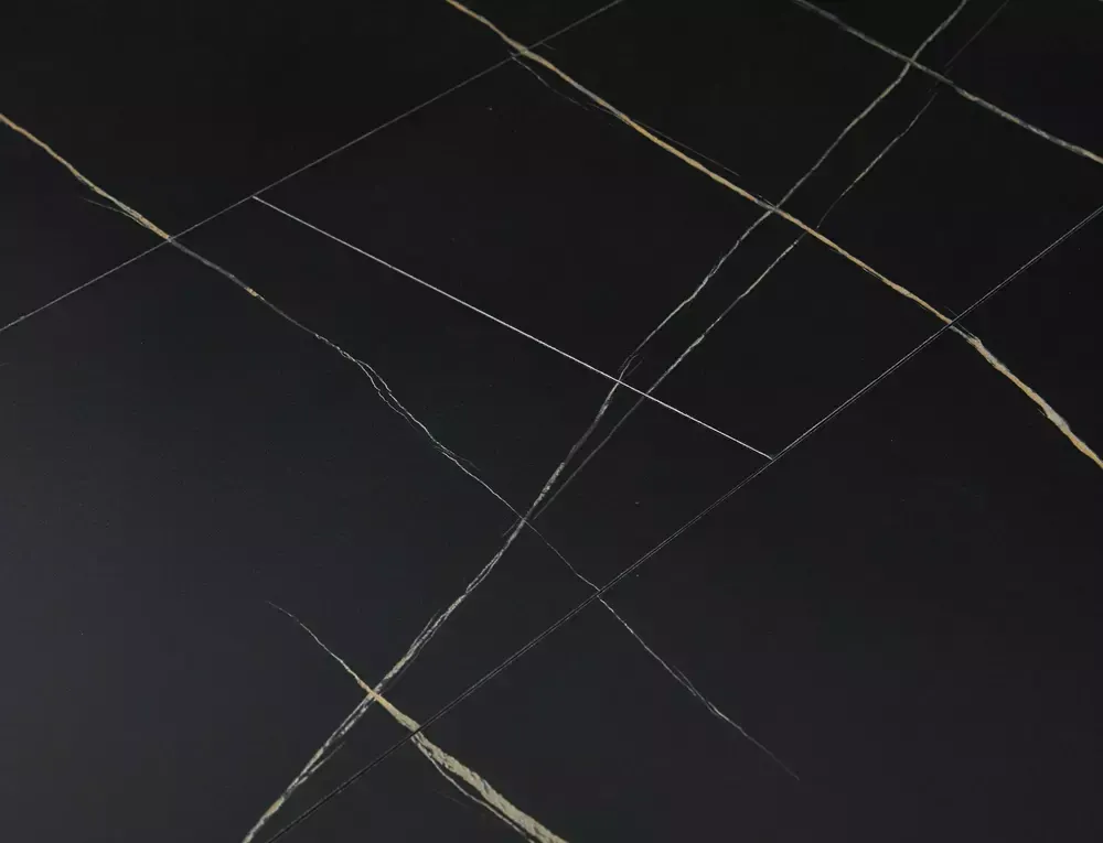 Stół okrągły rozkładany GASTON FI 100 (135) czarny efekt marmuru stelaż czarny - GASTONCMAC100