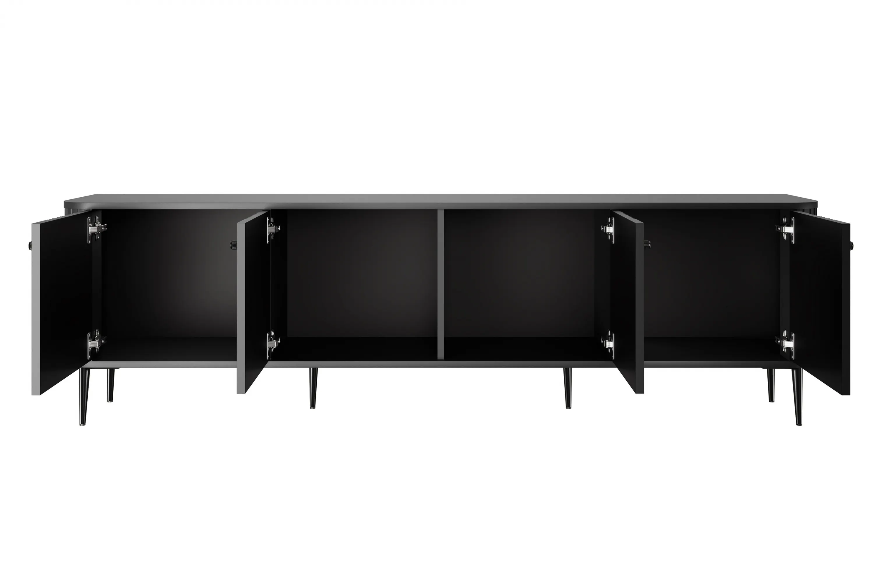 Szafka RTV 4-drzwiowa VESPER RTV 187 ryflowany front czarna czarne nogi - B_163769