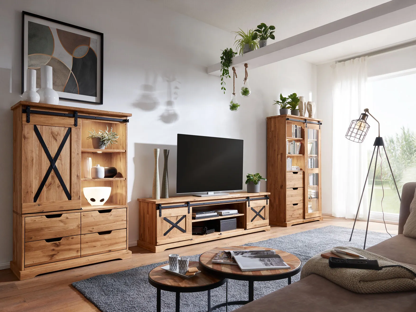 Witryna dębowa TIDY 102x152 z 4 szufladami, dąb olejowany - GK_1034240101