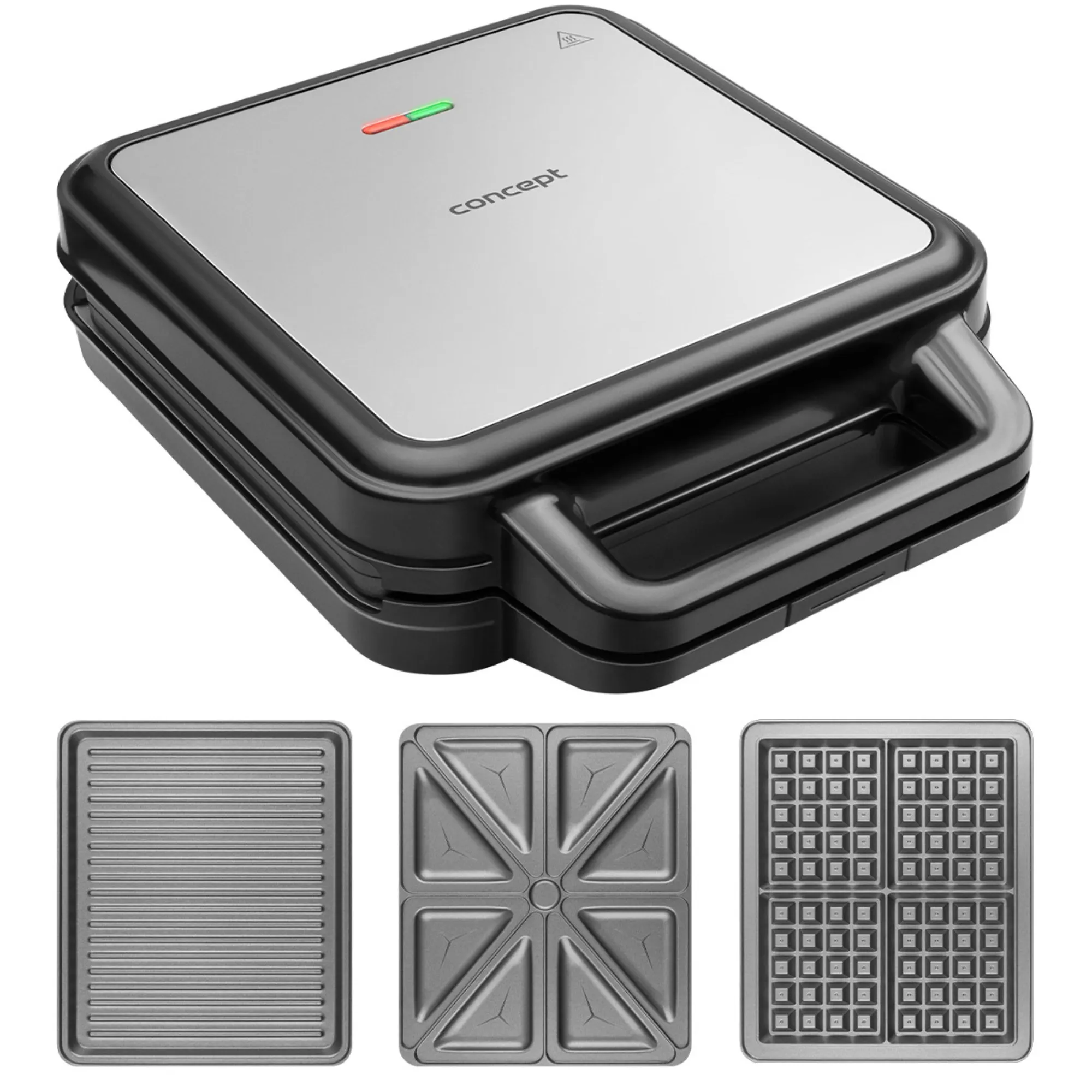 Opiekacz do kanapek z wymiennymi wkładkami 3w1 RODZINA 1200 W CONCEPT Opiekacz do kanapek z wymiennymi wkładkami 3w1 RODZINA 1200 W CONCEPT