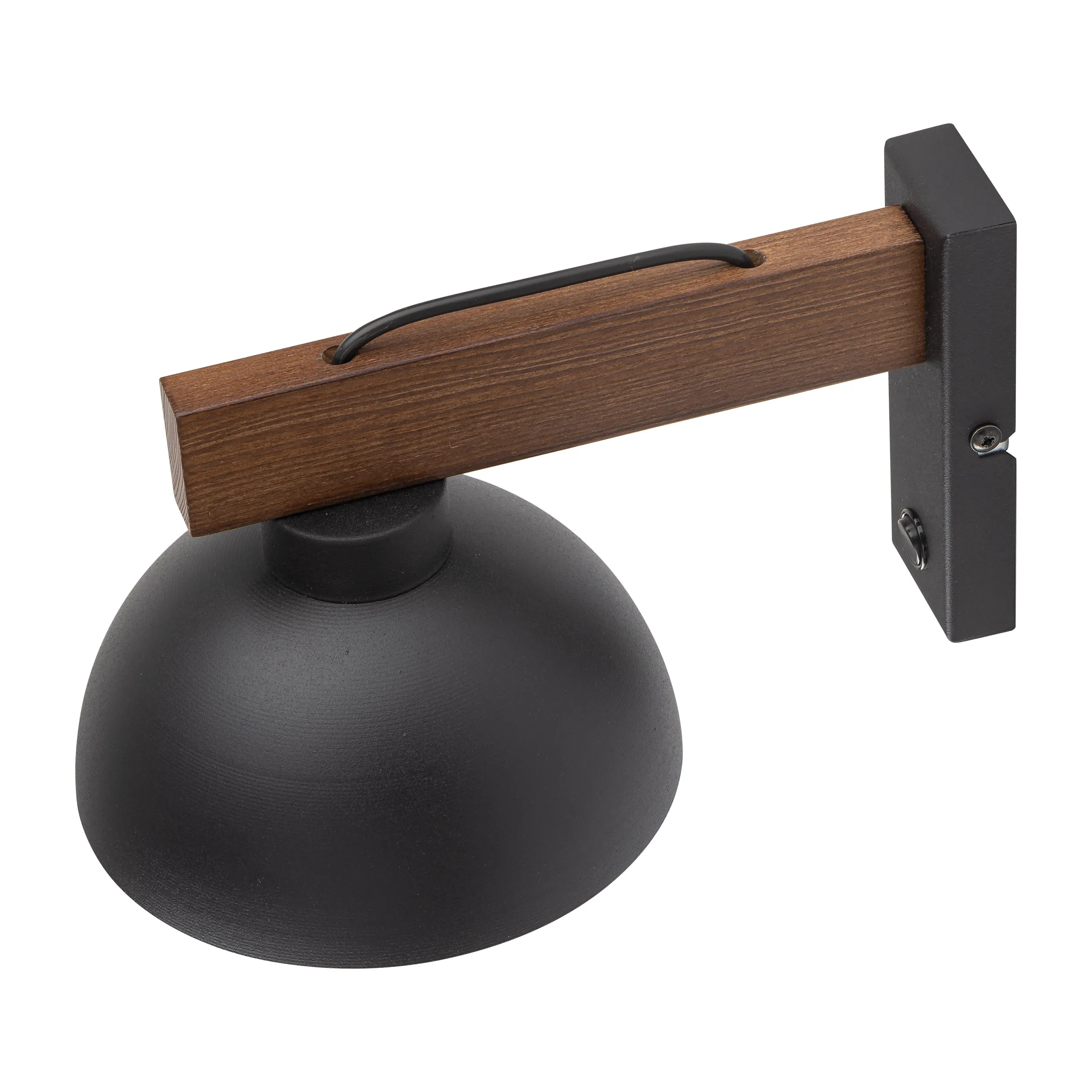 Kinkiet OSLO czarny na drewnianym ramieniu z ciemnego orzecha z włącznikiem 28x18x16cm - TK_4963