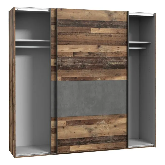 Szafa 2-drzwiowa CLIF drzwi przesuwne z panelem 220 cm, old wood vintage, beton - RCQS92411-C754