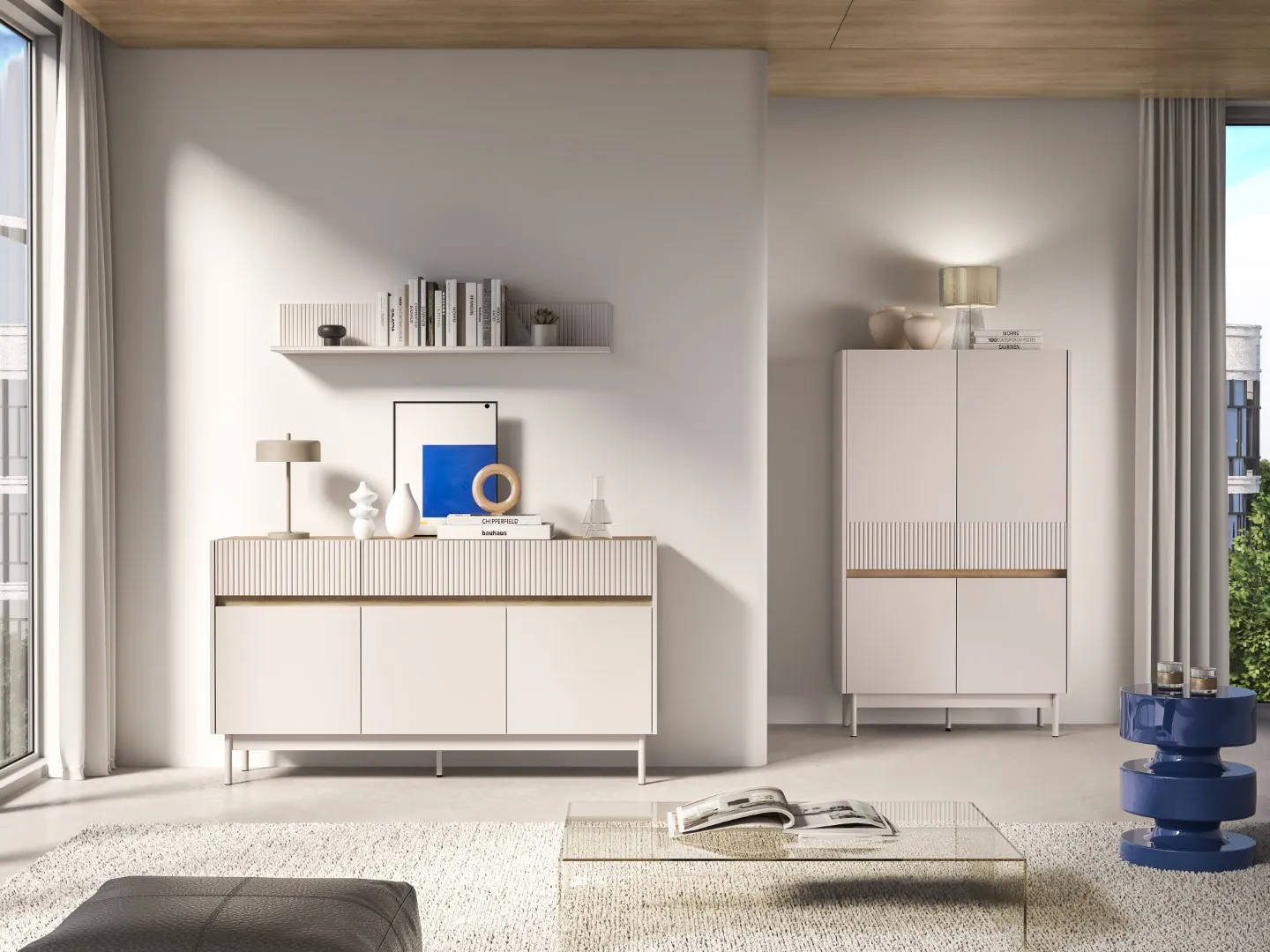 Półka ścienna ryflowana DUNEA 120 cm kaszmirowa - 1DUNE10-001