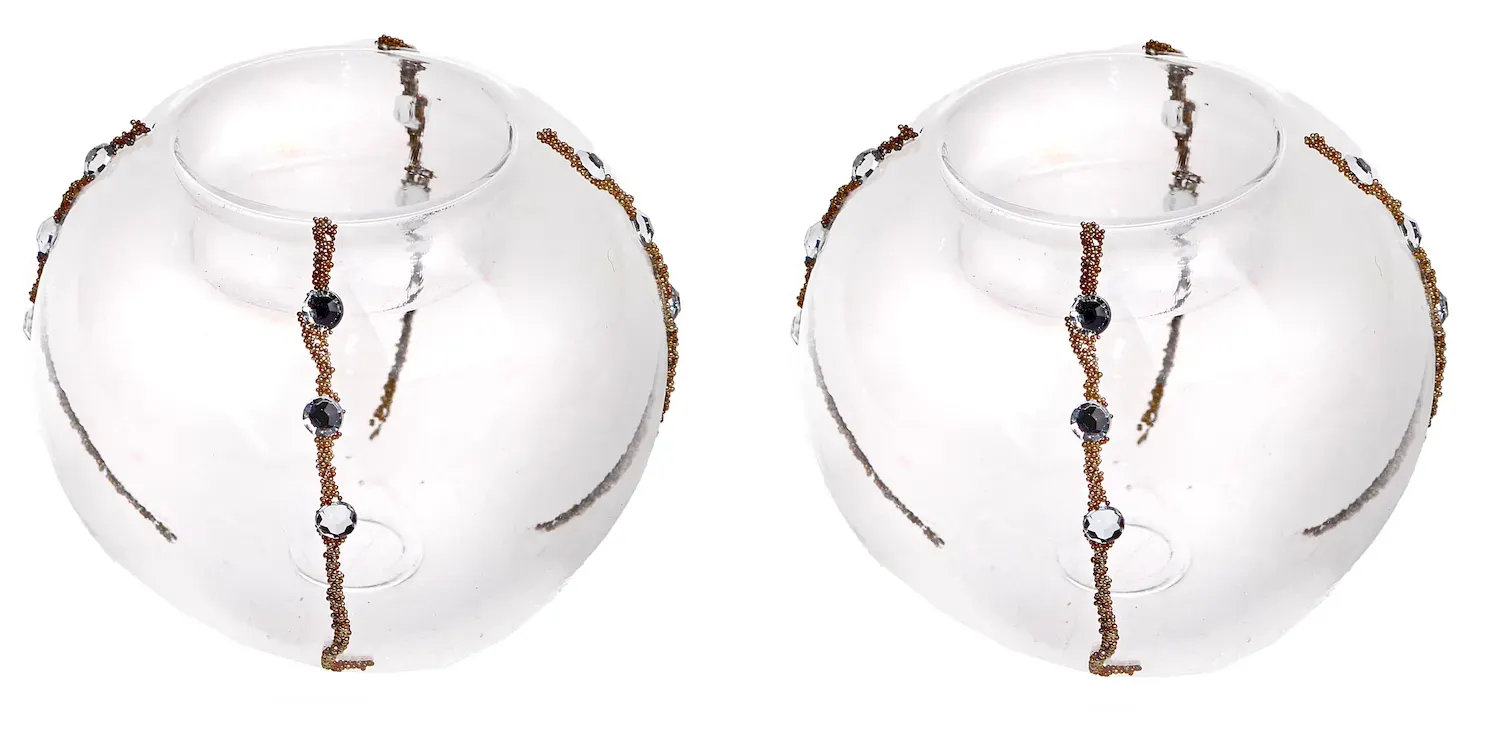 Komplet 2 świeczników szklanych z koralikami 3581 wielokolorowe