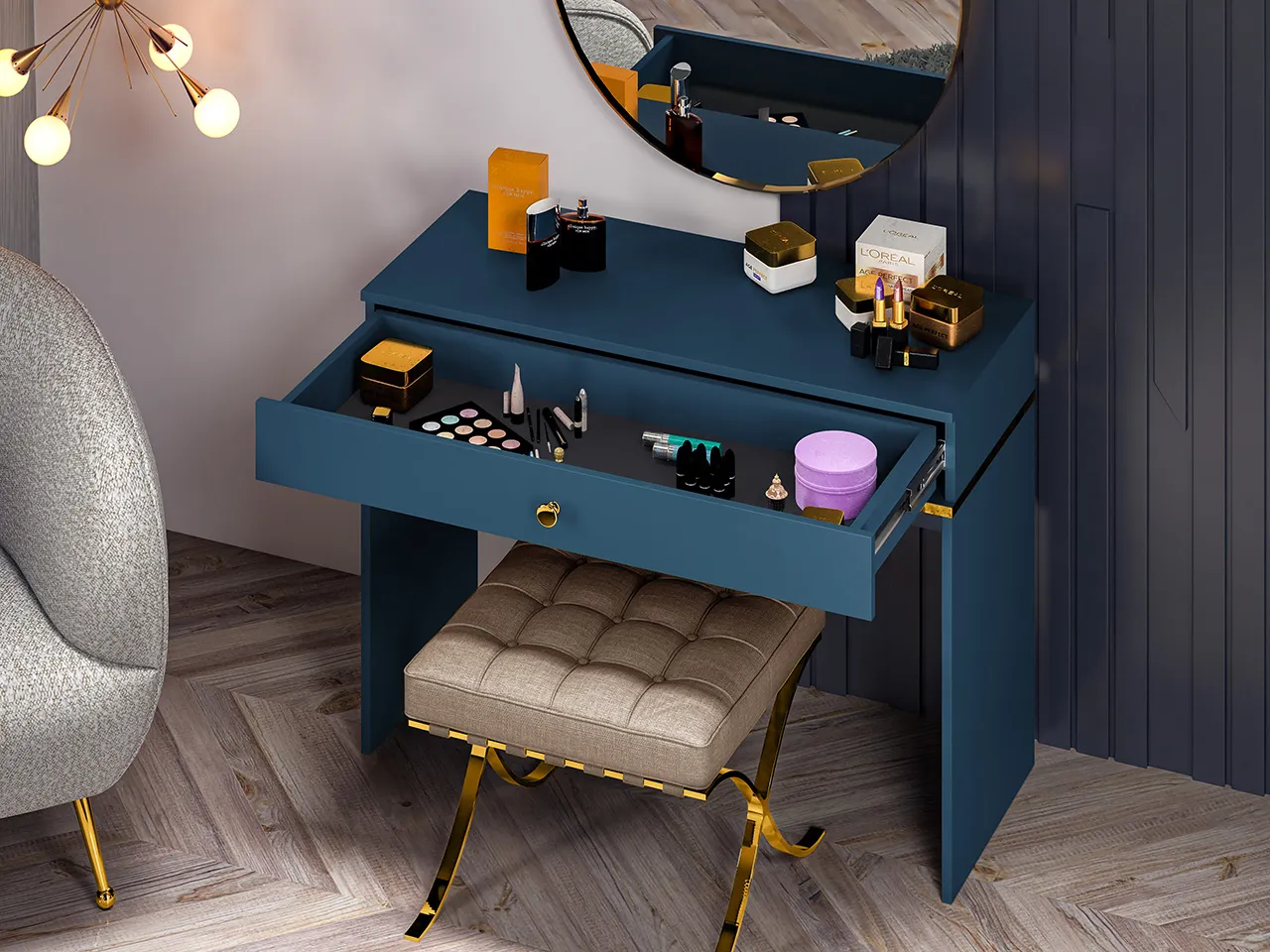 Toaletka z szufladą MARINE 09 błękit ciemny, złoty - 1MARI09-001