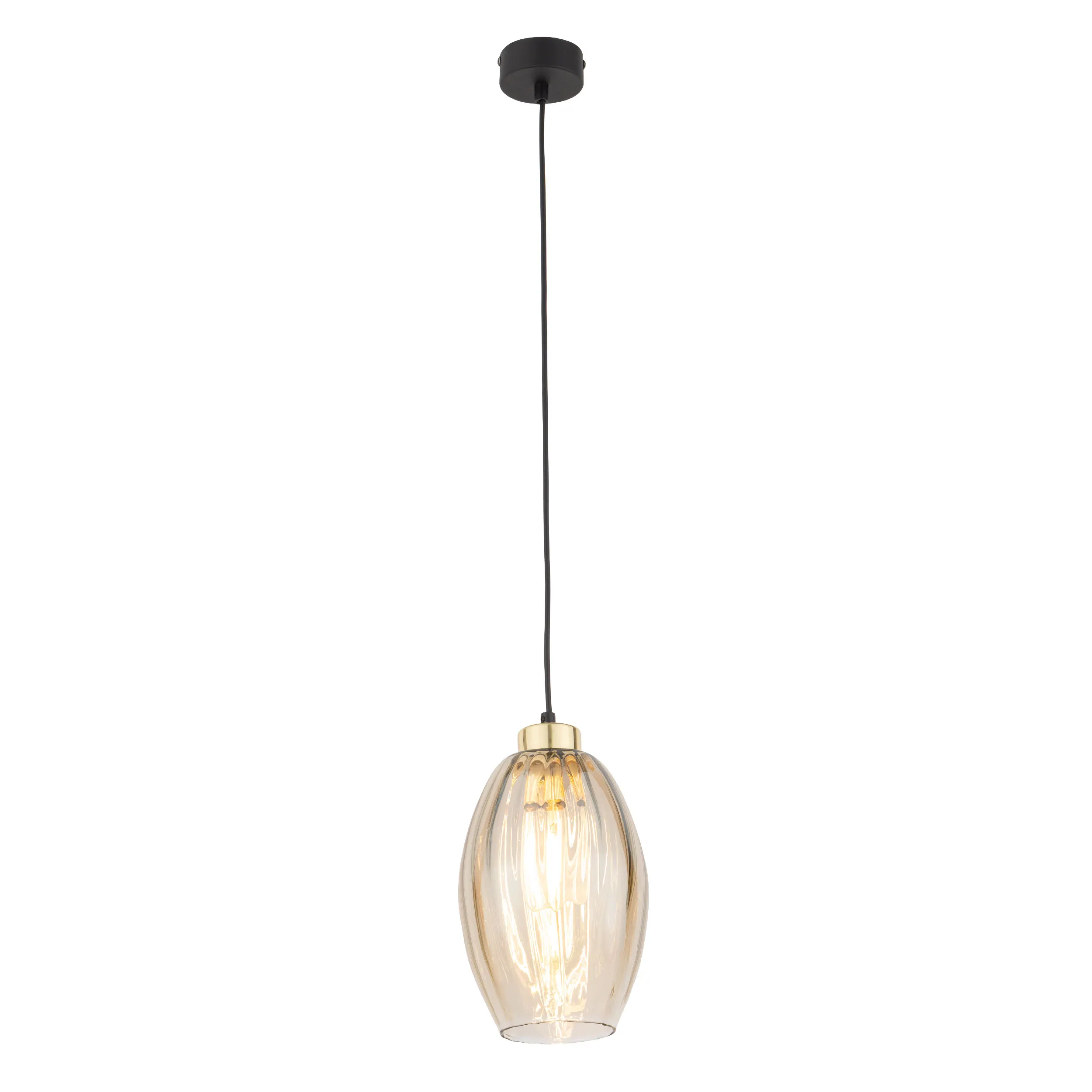 Lampa wisząca SEBO czarna ze złotym elementem bursztynowy kryształowy klosz 170x16cm