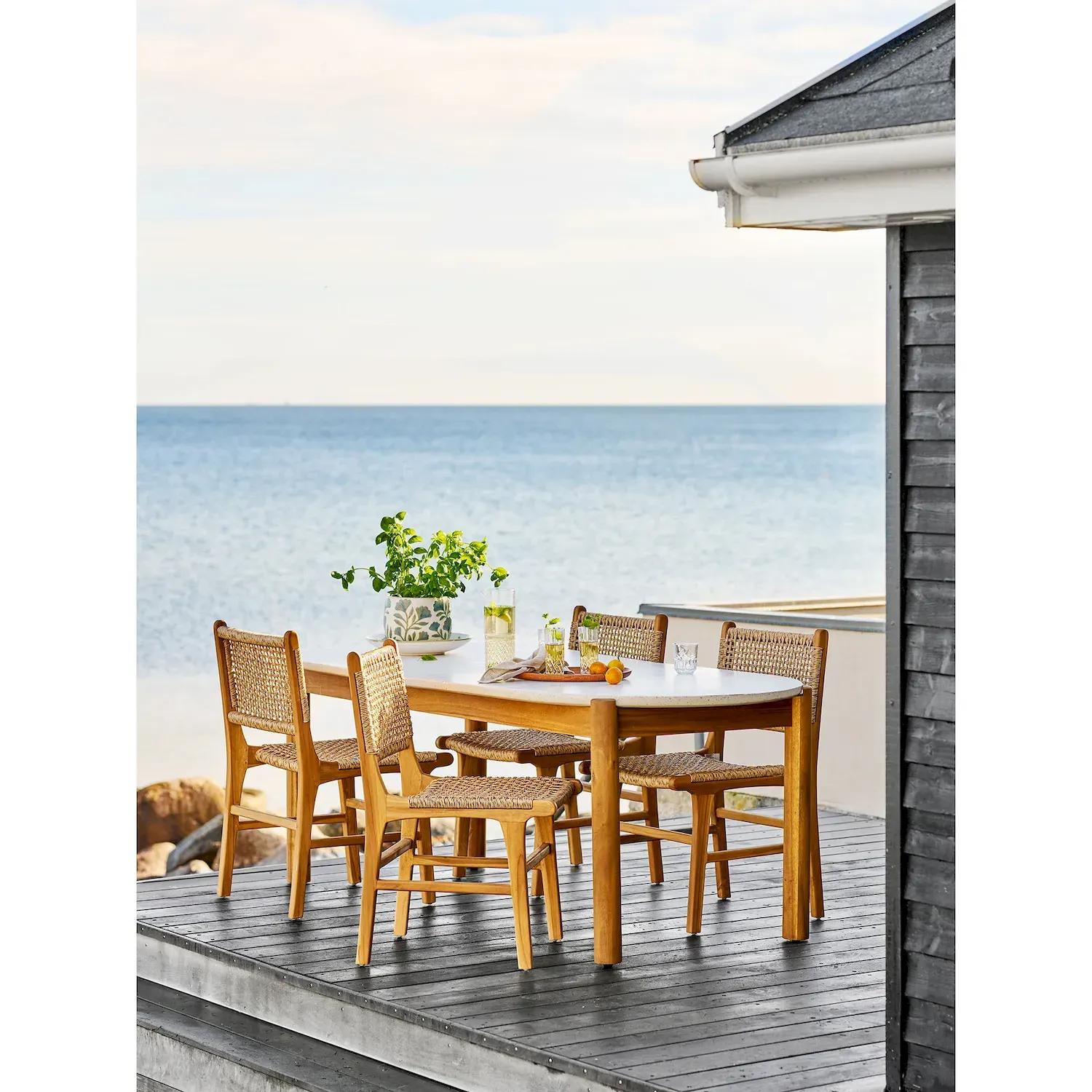 Stół owalny TERRACINA 95x210 cm lastryko, akacja biały, naturalny - 7501099