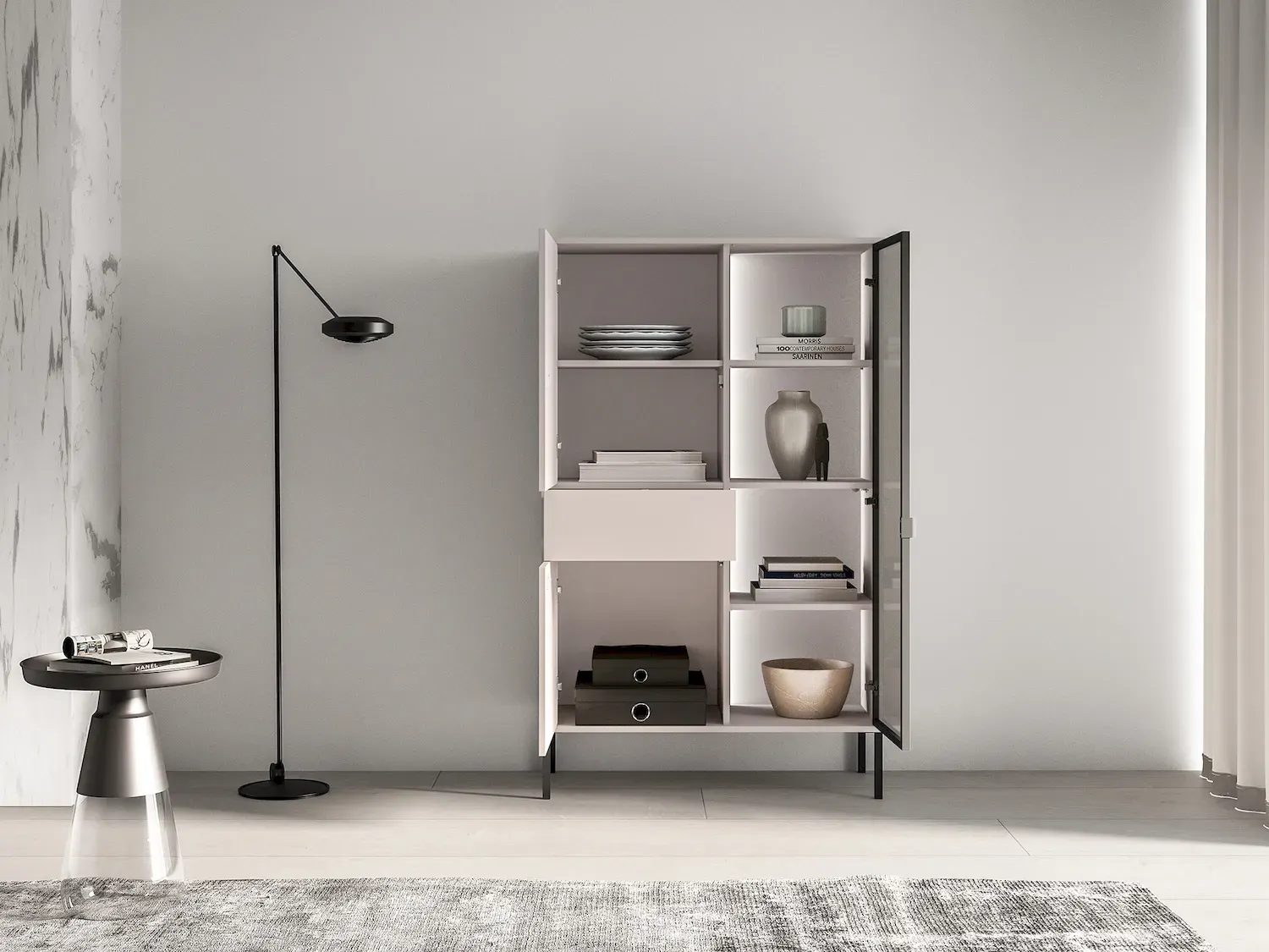 Witryna 3-drzwiowa z szufladą BARNEE 01 oświetlenie LED cashmere — zdjęcie 8