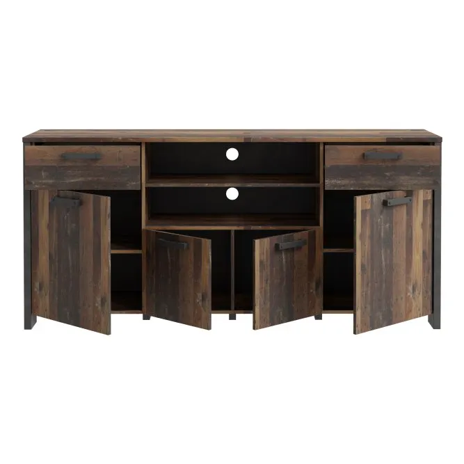 Komoda CLIF 4-drzwiowa z 2 szufladami i wnękami- old wood vintage, beton - CLFK242-C546