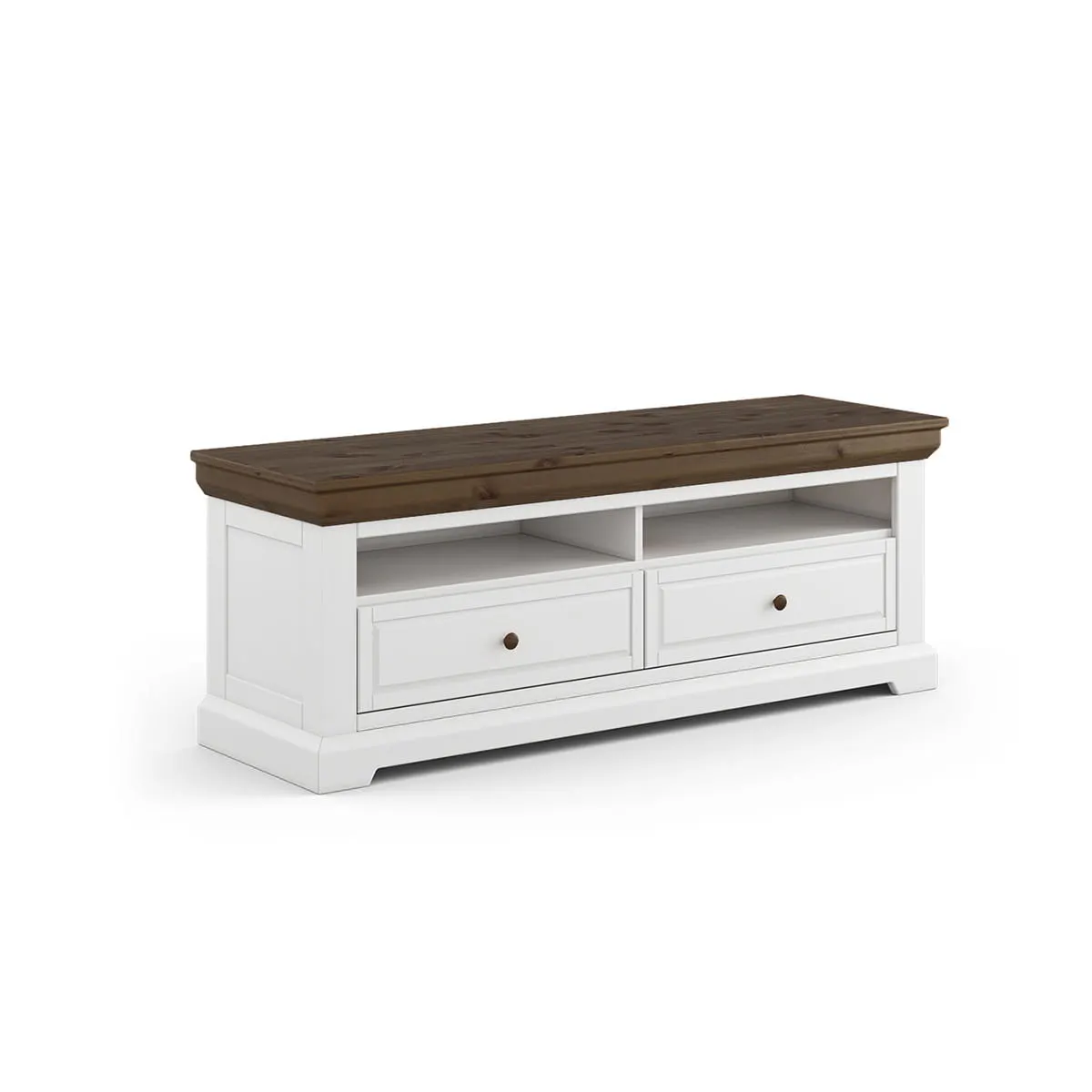 Szafka RTV mała MARONE ELITE z 2 szufladami biała, tabacco