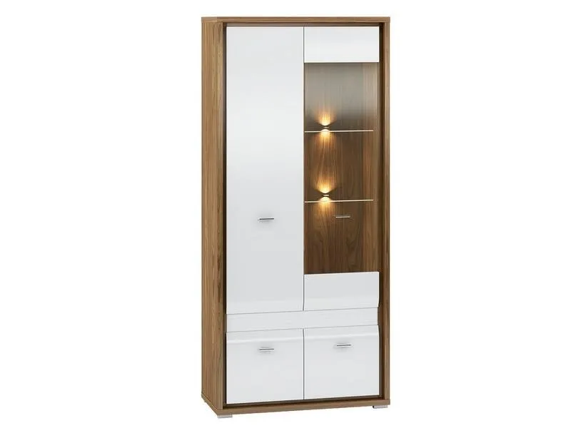 Witryna wysoka 4-drzwiowa DALLAS 08 biały połysk, orzech