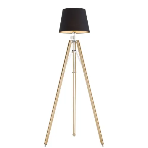 Lampa podłogowa ASTER drewno naturalne czarny chrom 150 cm Lampa podłogowa ASTER drewno naturalne czarny chrom 150 cm