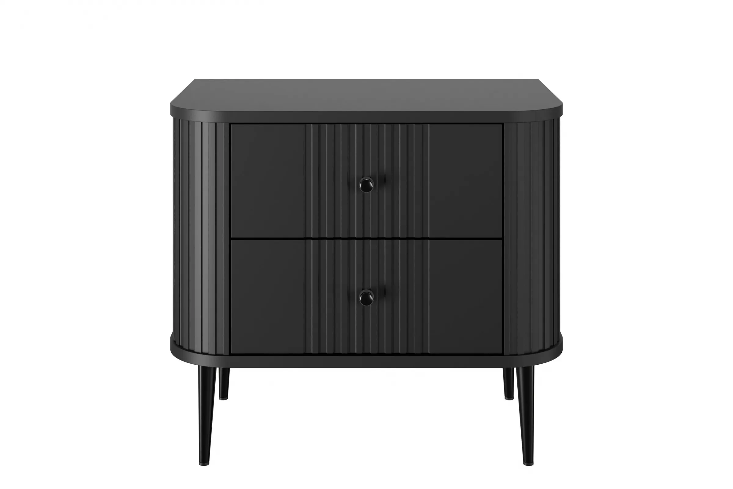 Szafka nocna z 2 szufladami VESPER 56 zestaw 2 sztuk ryflowany front czarny mdf czarne nogi - B_163846