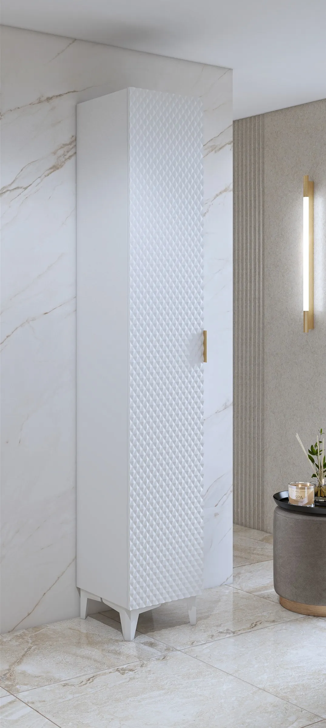 Słupek wysoki 1-drzwiowy LAURA wiszący 186 cm - biały - 3097NM17