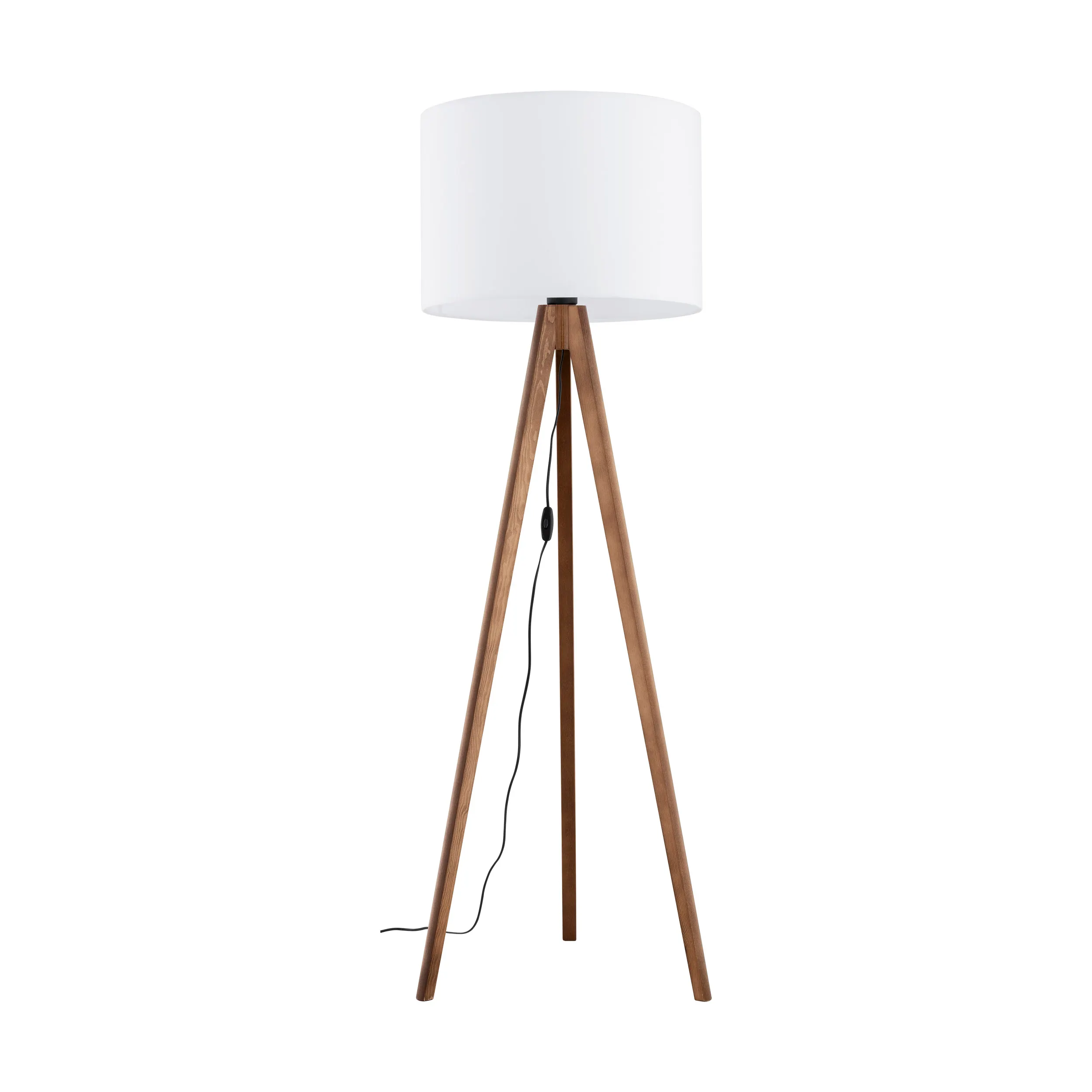 Lampa podłogowa GRAND drewniane nogi z orzecha z białym okrągłym kloszem 145x50cm