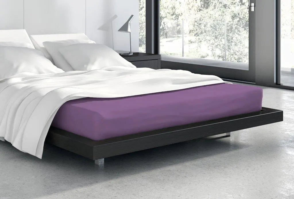 Prześcieradło frotte z gumką VANILLE 180X200+25 bawełna 80% fioletowy Meble, Łóżko, Sypialnia, Wewnątrz, Pokój