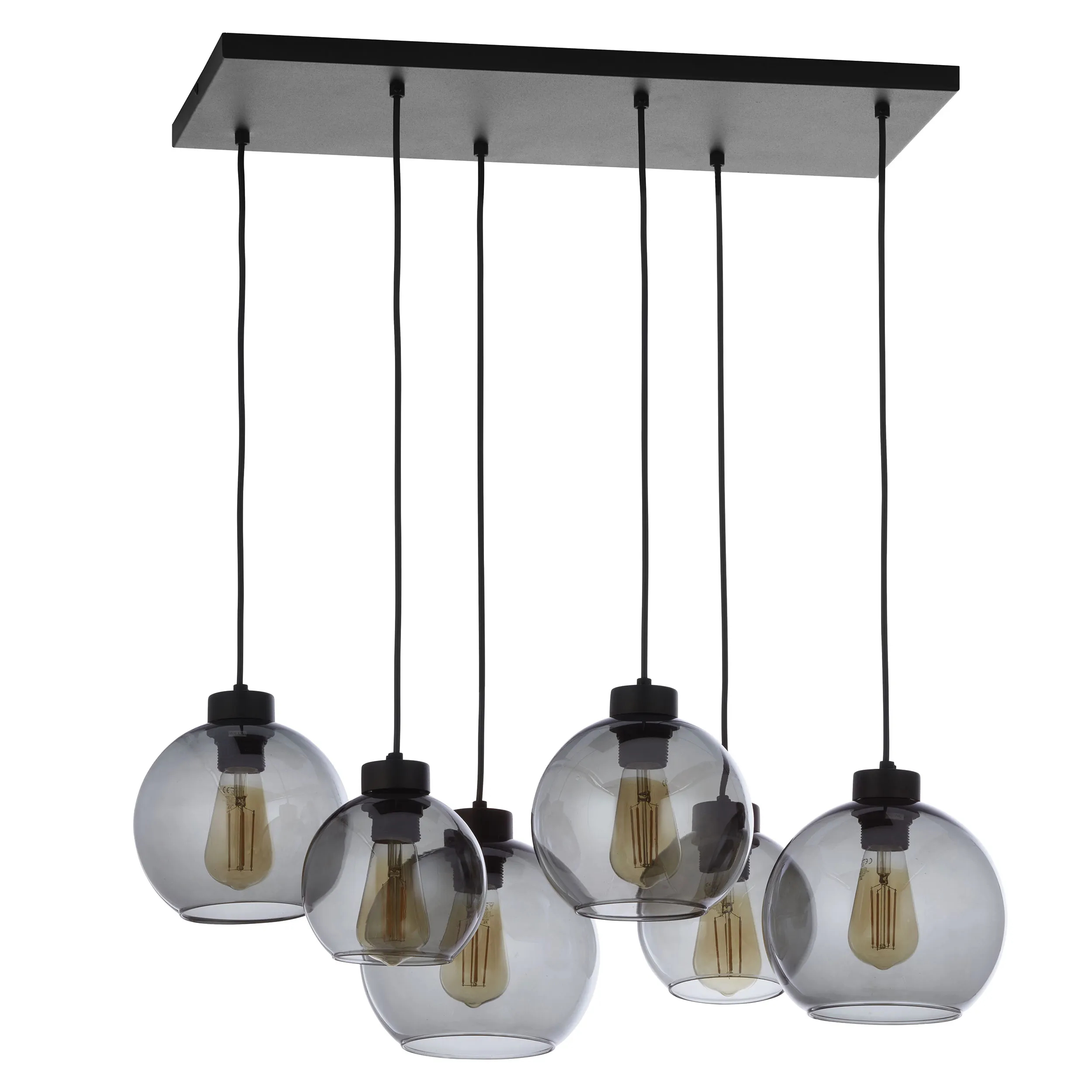Lampa wisząca CUBUS czarna z szarymi okrągłymi szklanymi kloszami w dwóch rozmiarach 160x68x38cm