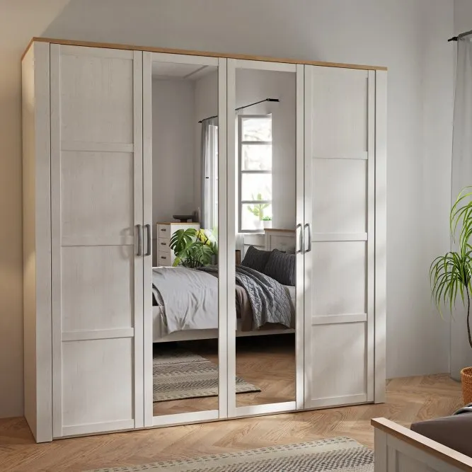 Szafa 4-drzwiowa z lustramii CHISBURY - dąb riviera, modrzew jasny sibu - BHLS941-M482