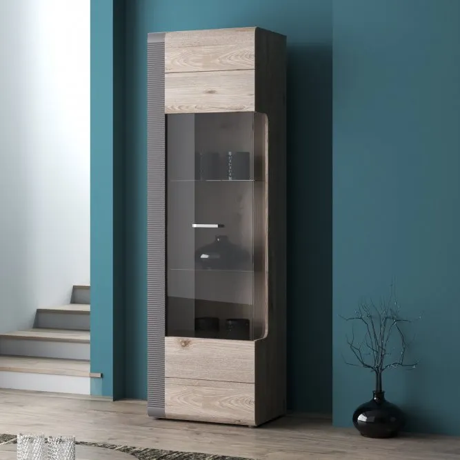 Witryna szklana Locarno 197x60 lewa dąb nelson szara - LCRV711L-N92