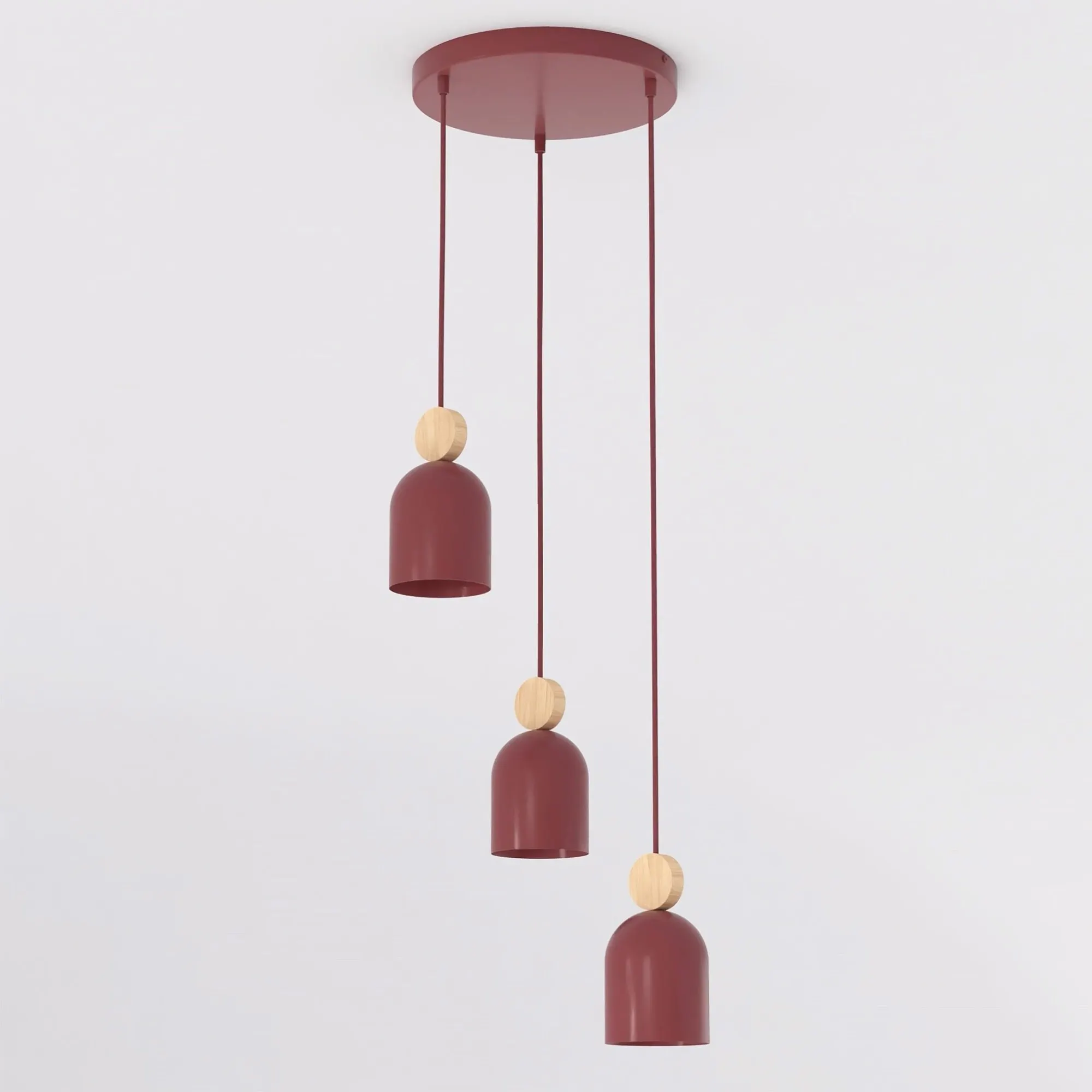 lampa wisząca, kinkiet, konstrukcja wisząca, czerwony, drewniane elementy