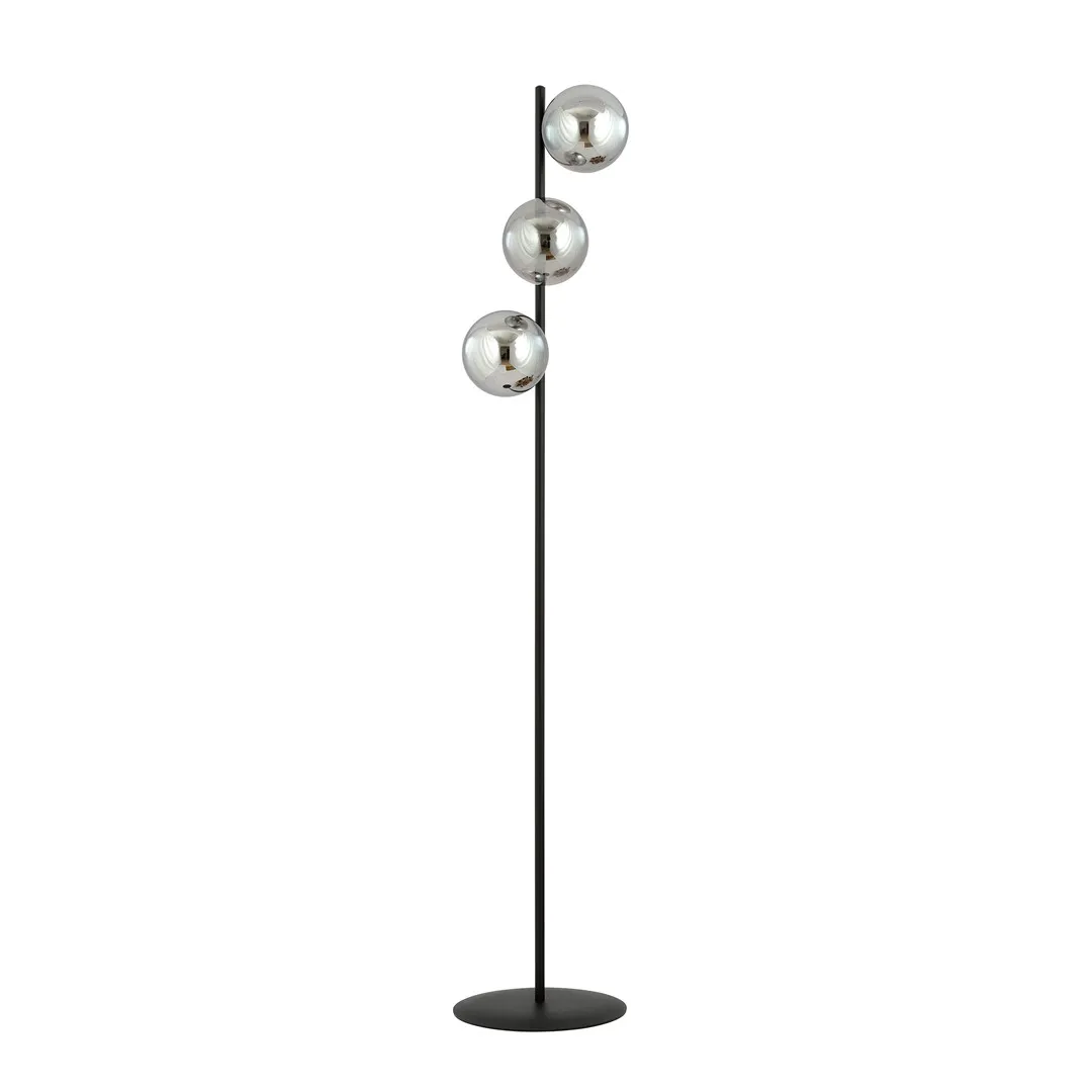 lampa stojąca, metalowy stojak, kule szklane, lampa podłogowa, pełny zestaw lampowy
