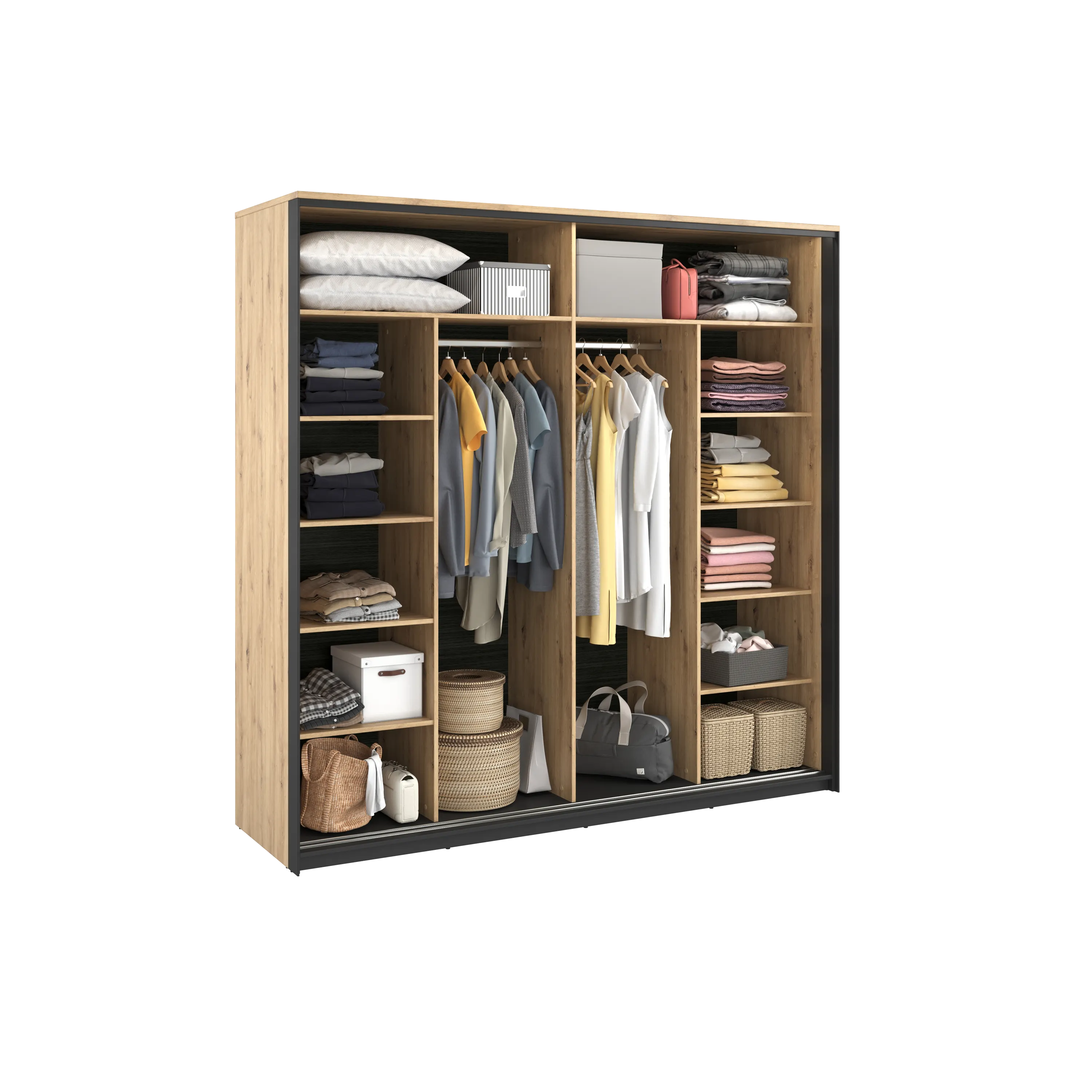 Szafa 2-drzwiowa z lustrem LED Quant QS-01 220cm dąb artisan/czarny - QS1DAC