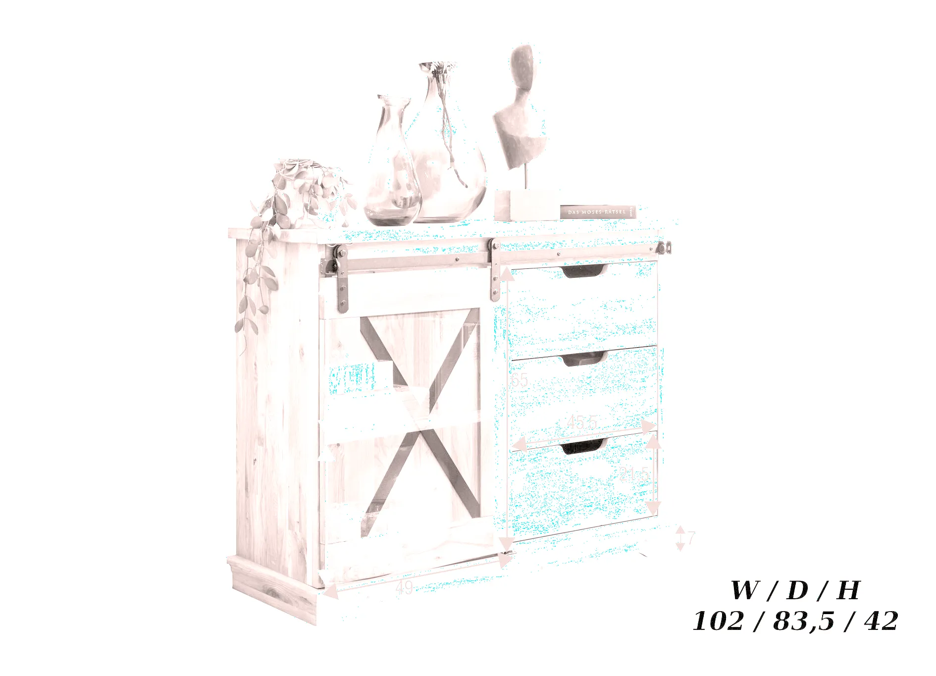 Komoda dębowa TIDY 1-drzwiowa z 3 szufladami 102x83 dąb olejowany - GK_1034240301