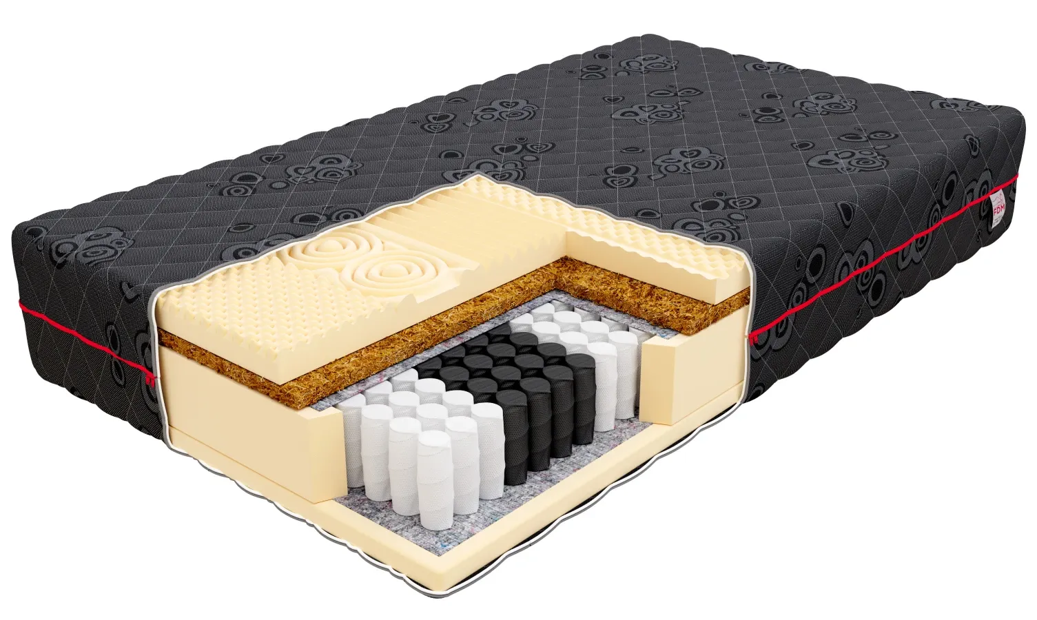 Materac kieszeniowy NEON kokos, profilowana pianka HR - 160x200x24 - H3 średnio twardy