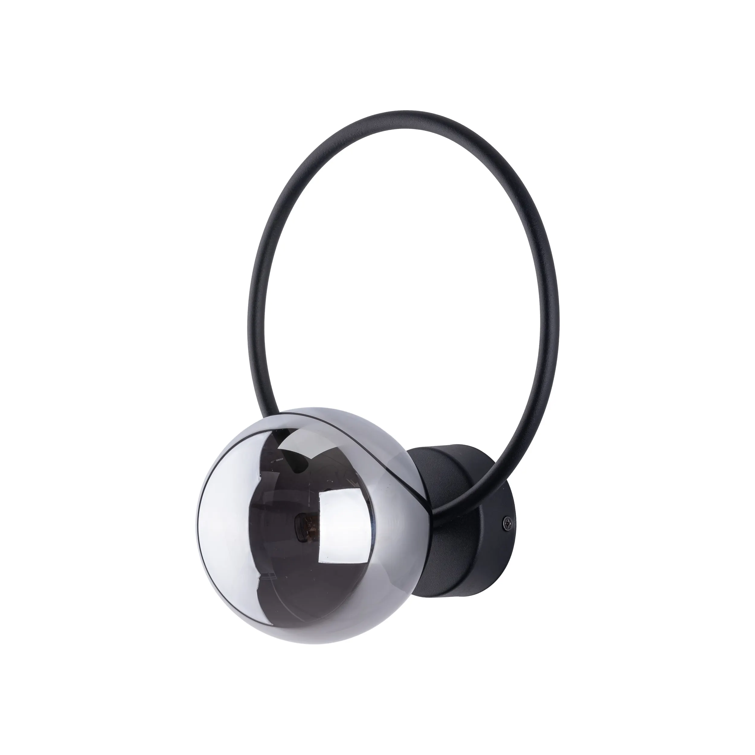 Kinkiet ANABELLE czarny metalowy szary okrągły szklany klosz 28x22x18cm