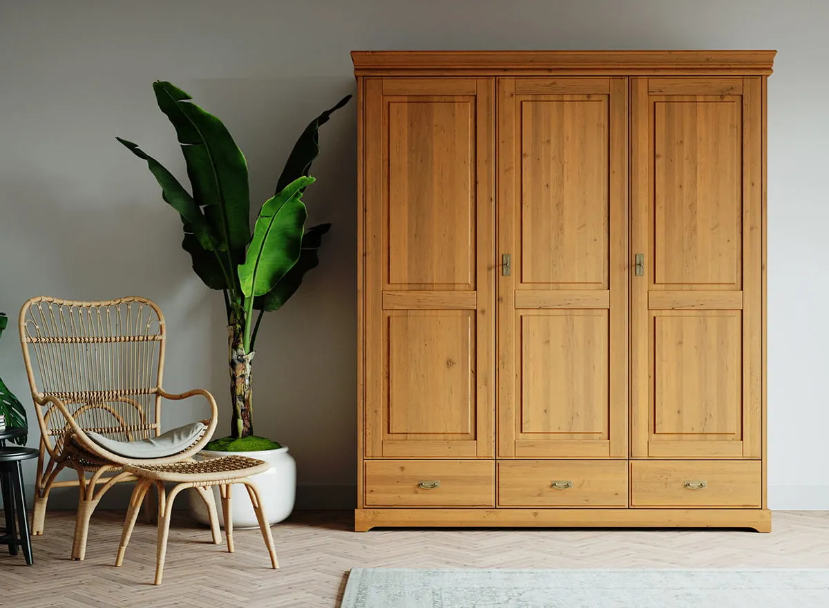 Szafa 3-drzwiowa z 3 szufladami sosnowa Toskania Kolor: bejca - PL2017BBL