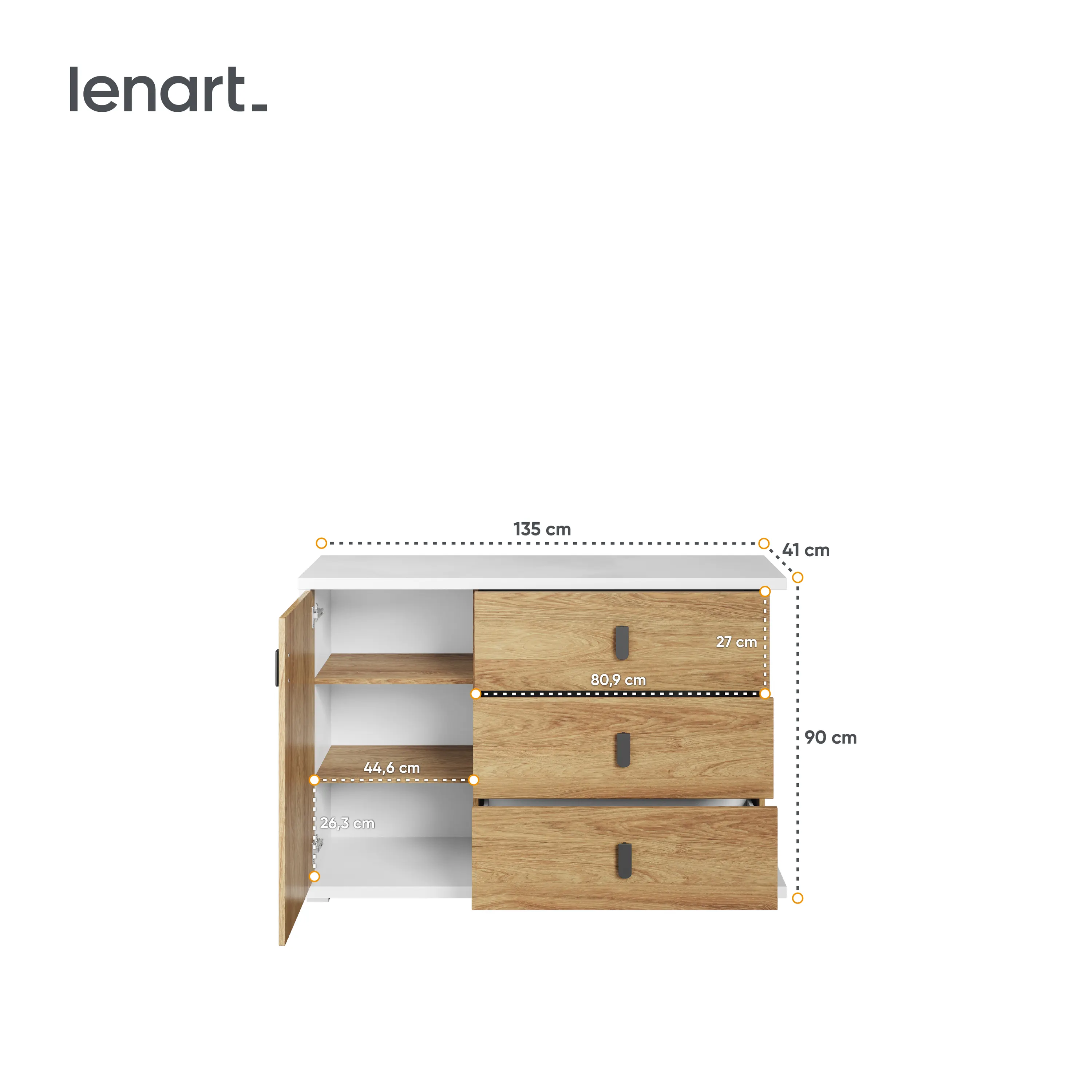 Komoda z szufladami Simi MS-05 135cm biała - MS5BH