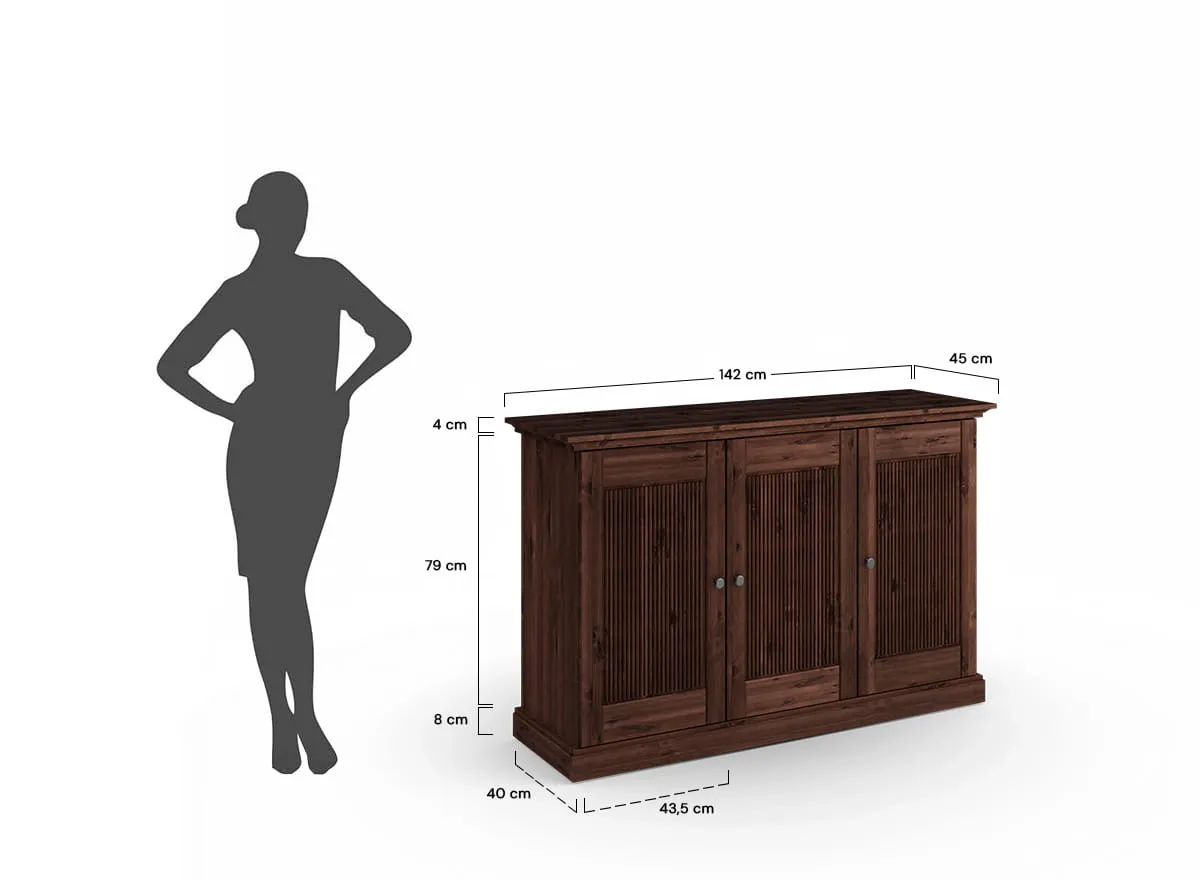 Komoda 3-drzwiowa drewniana ROSELLA 142 cm sosna ciemny brąz - SKROS05