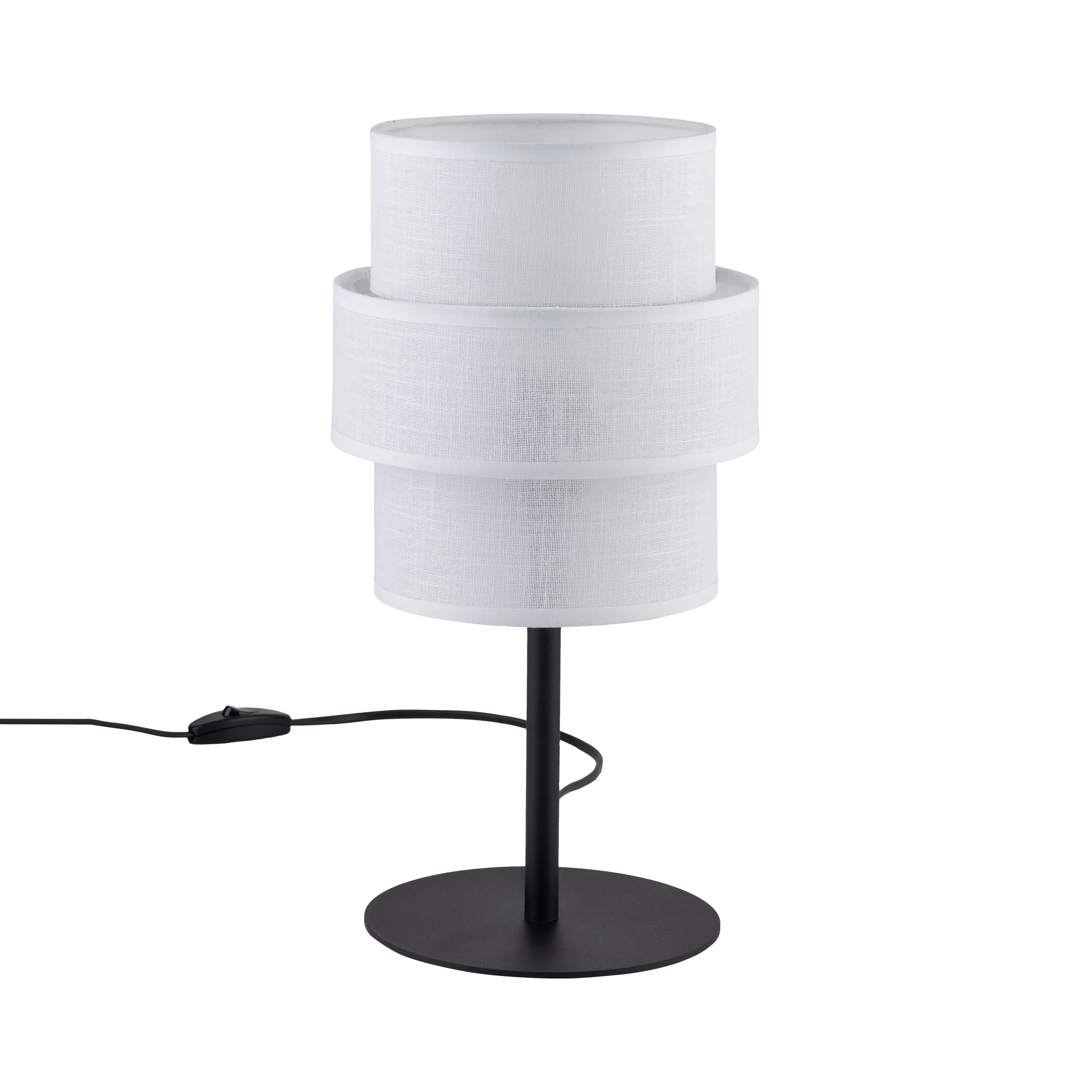 Lampka nocna CALISTO biała z tkaniny na czarnej podstawie 38x20cm