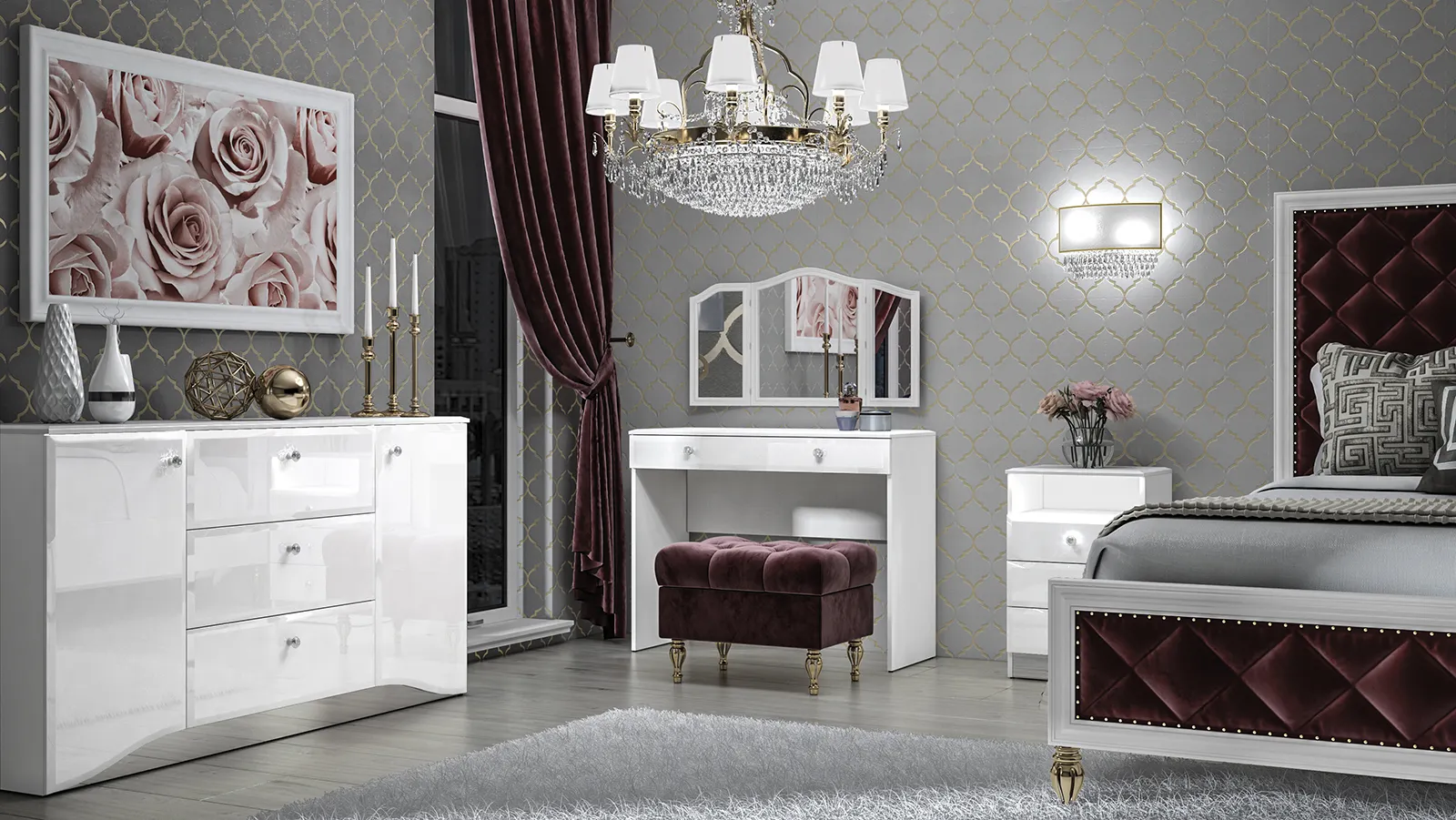 Toaletka z szufladą GLAMOUR 05-01 - biały połysk