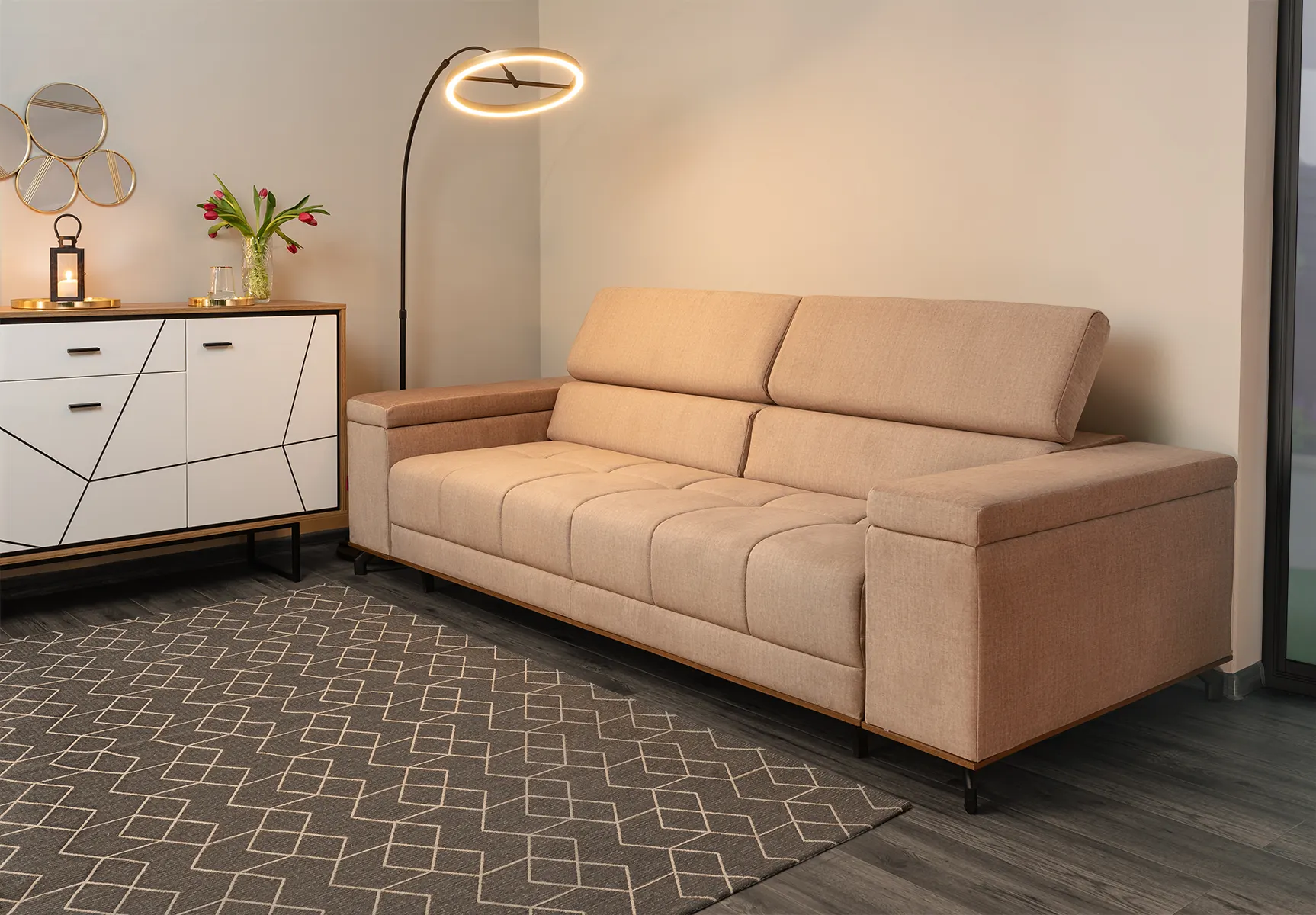 Sofa 3-os rozkładana, z funkcją spania Party Pisello 2 j.beżowy - PARTY-3SFBK-PISELLO2LIGHTBEIGE387SONOMA