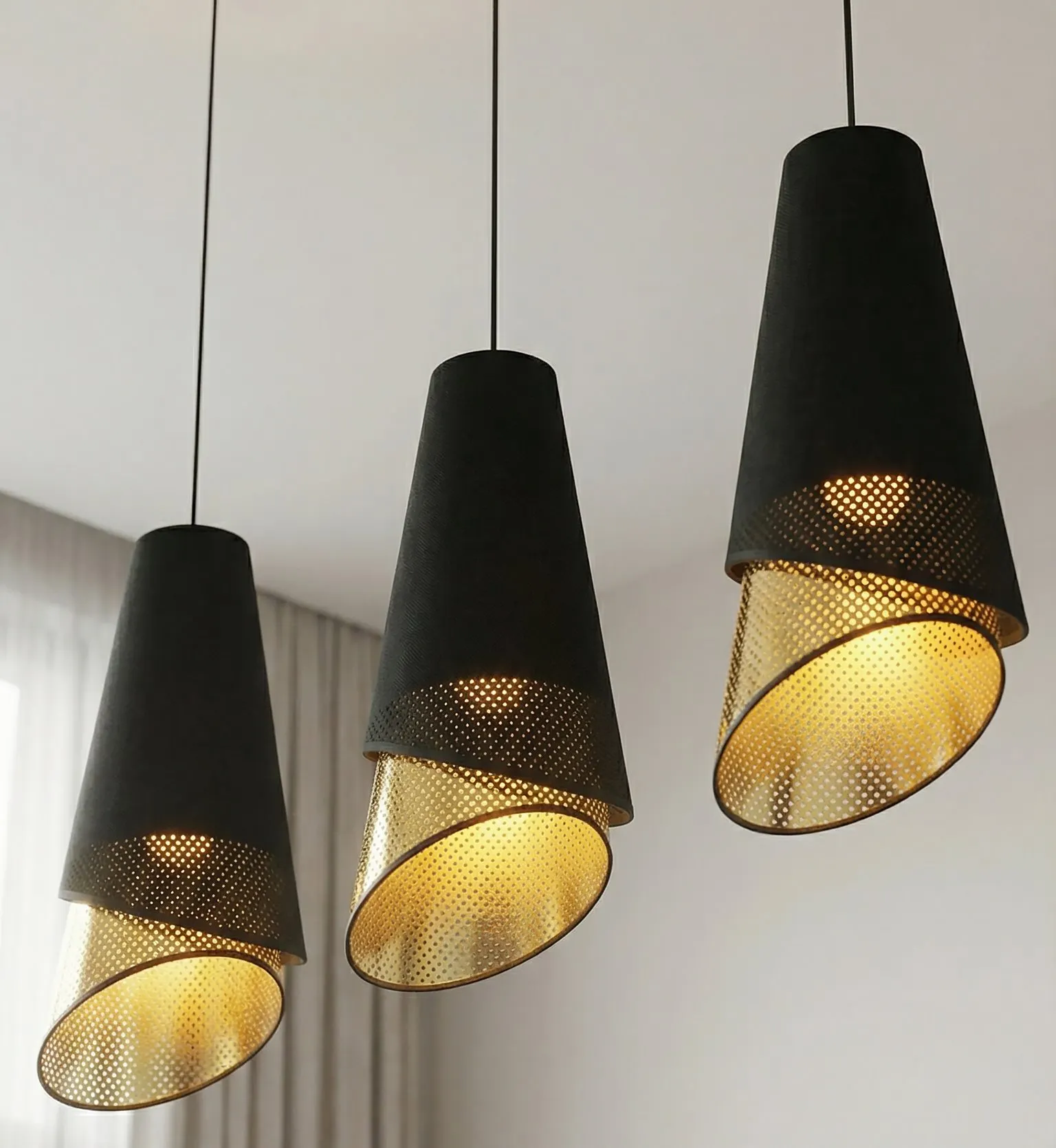 Lampa wisząca z perforowanym kloszem MODA 3 złoty czarny - 1617/3