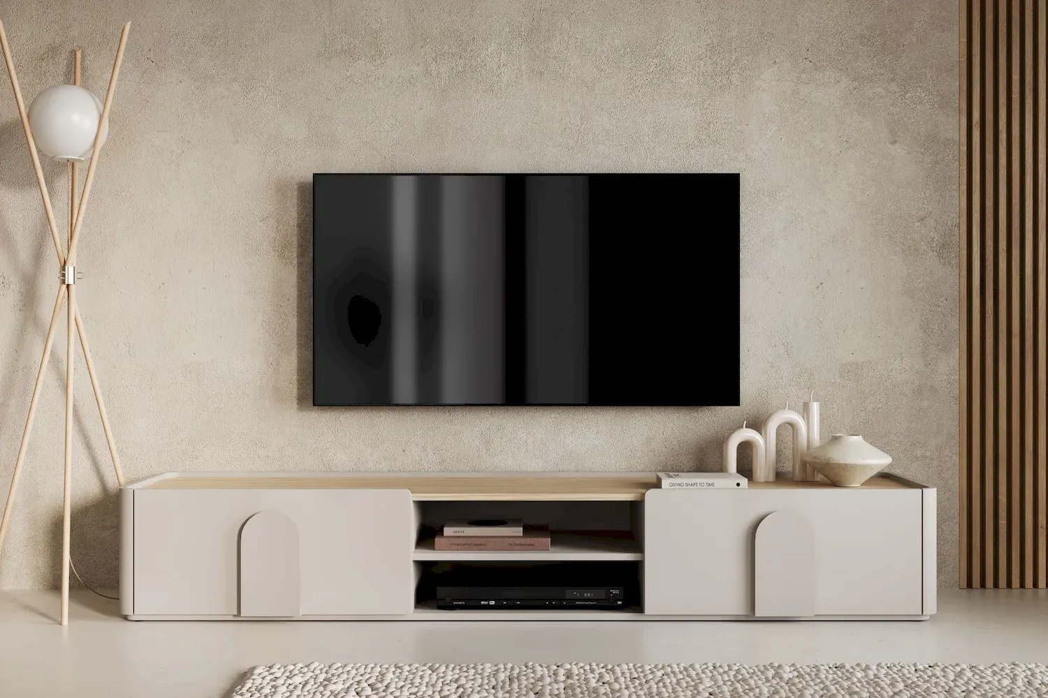 Szafka RTV z klapą i szufladą AMILIO 220 - cashmere dąb olejowany uchwyty cashmere - B_167063