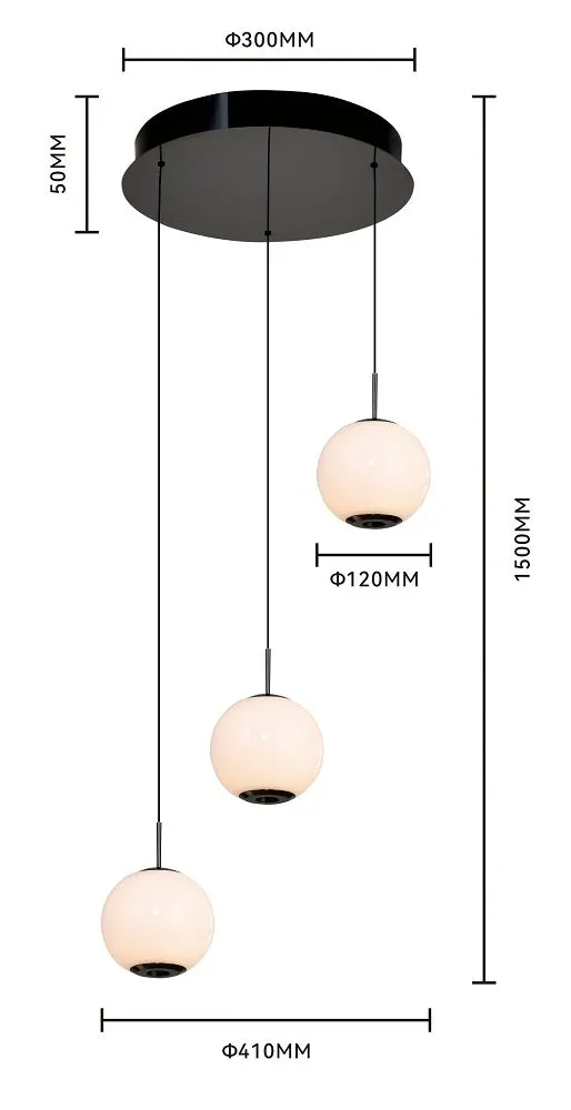 Lampa wisząca LUBERON trójka okrągła LED czarny chrom — zdjęcie 4