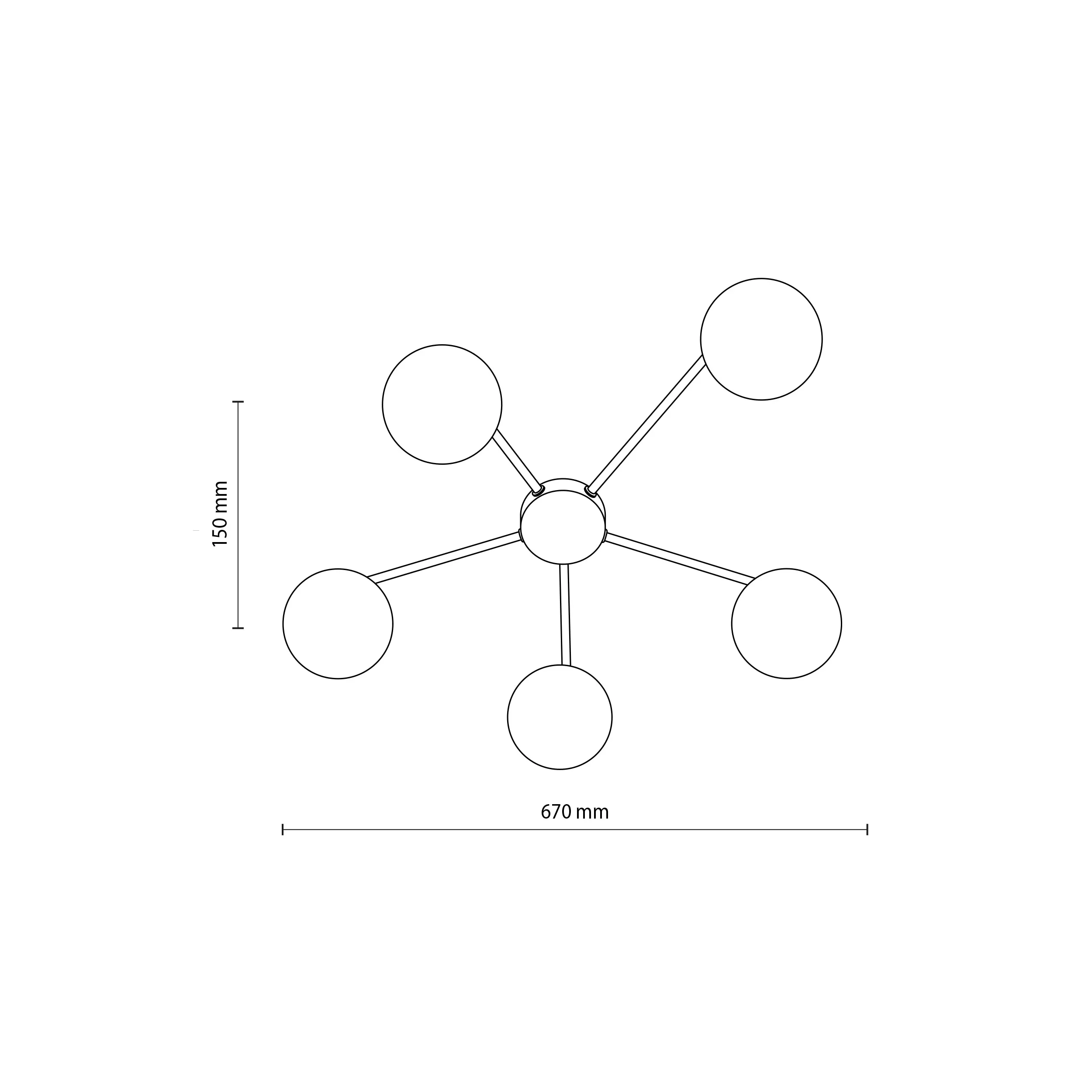 Lampa sufitowa ELTON czarna z białymi okrągłymi szklanymi kloszami 56x61x15cm - TK_10261