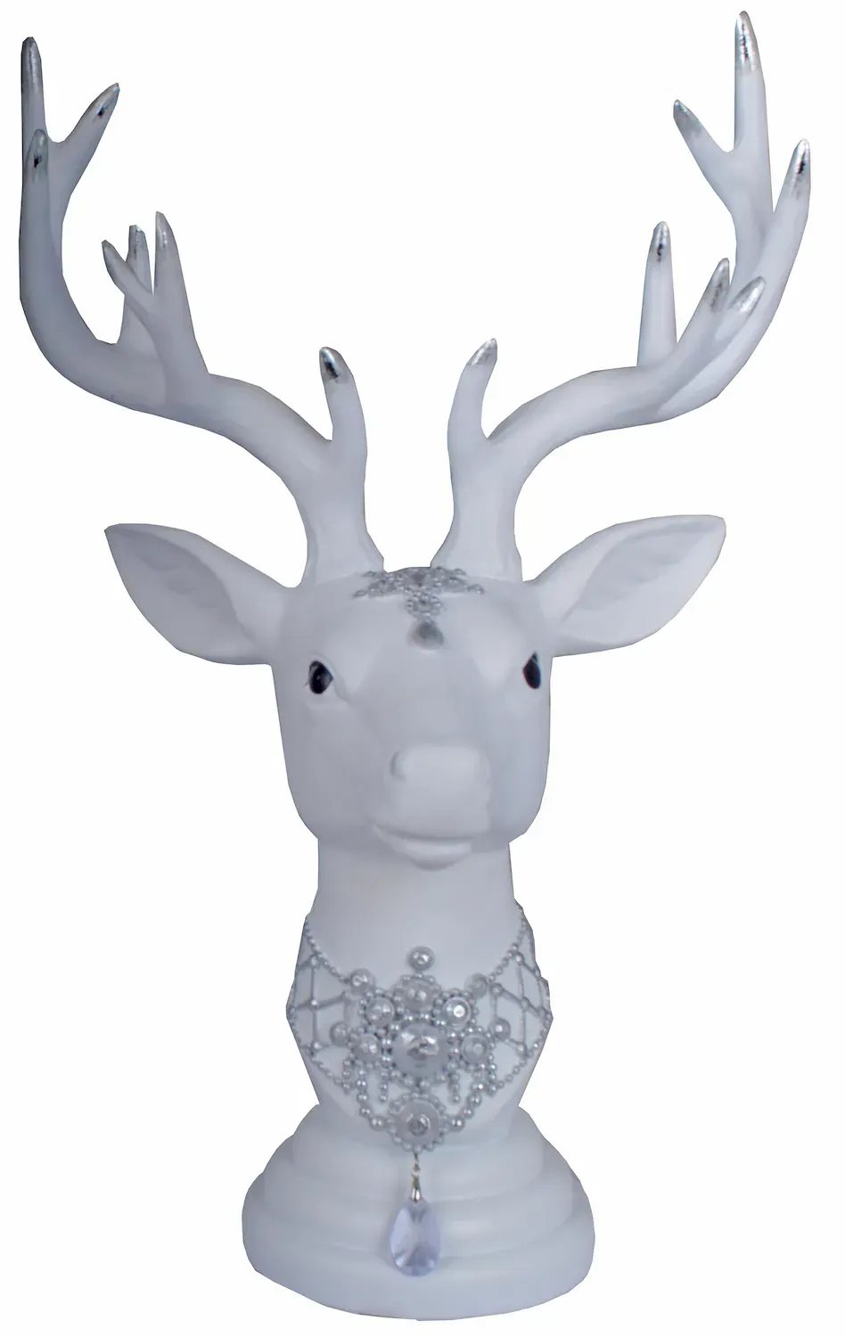 GŁOWA RENIFERA ze srebrną dekoracją biała